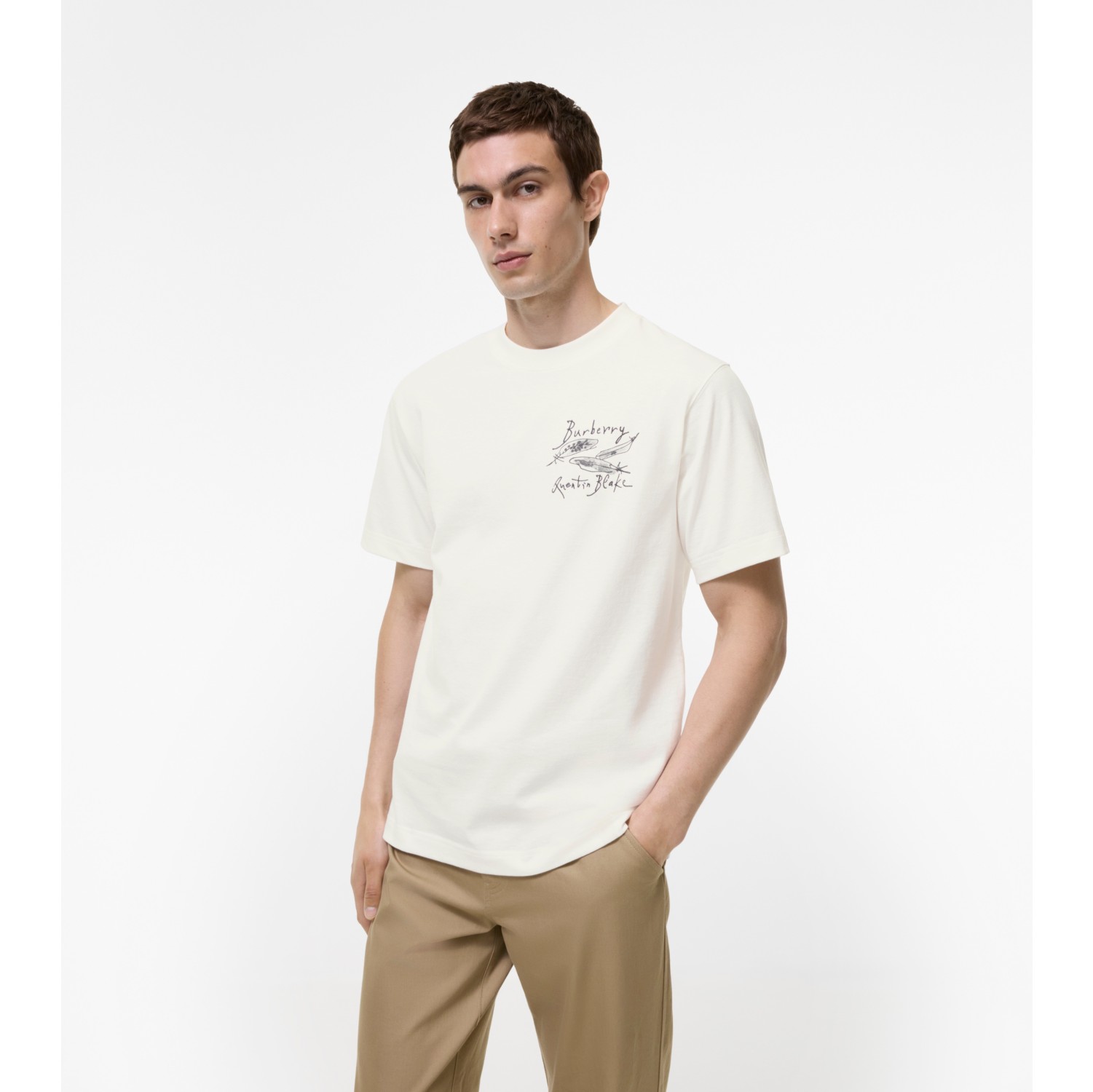 Feather Print Cotton T-shirt in Chalk white - Men | Burberry® Official