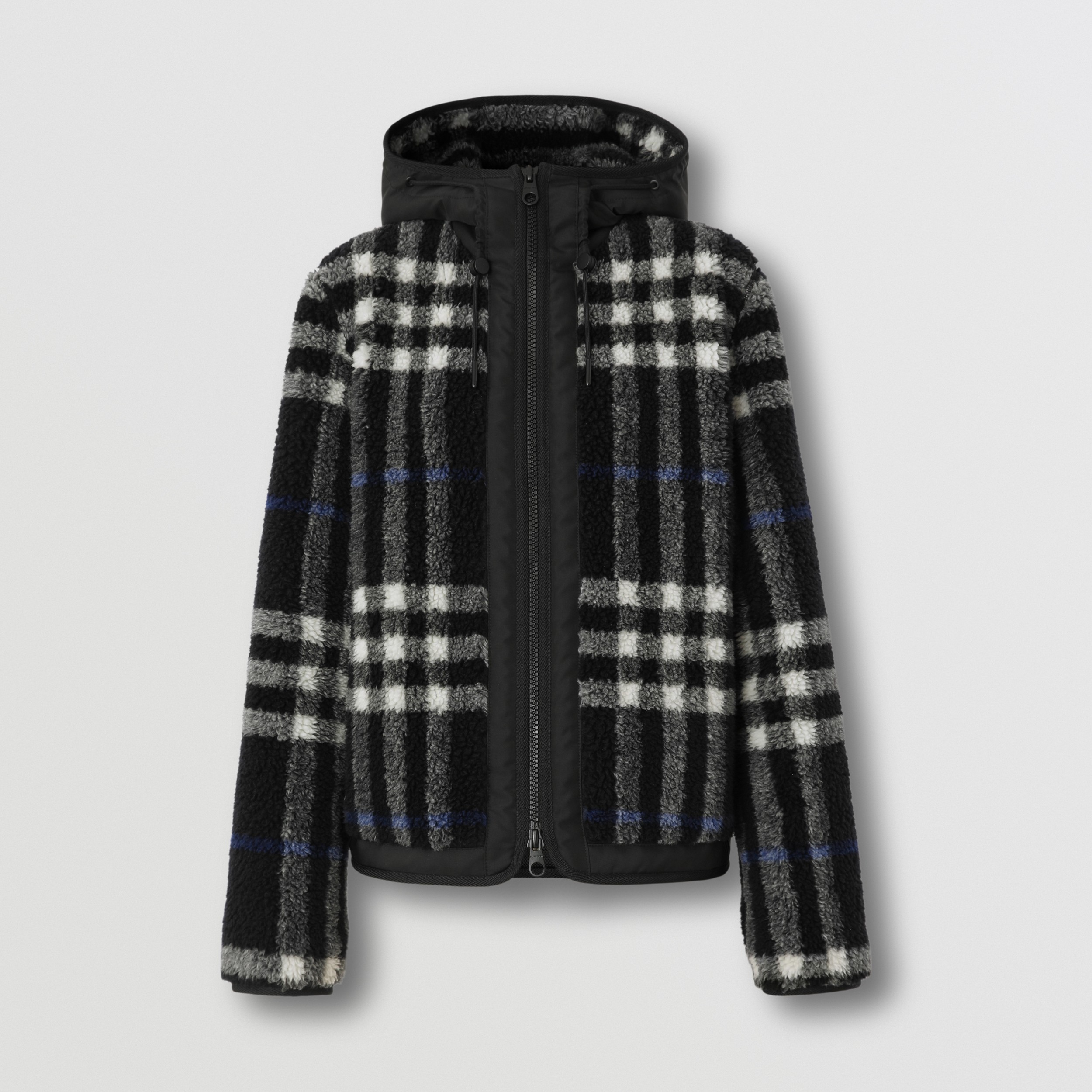 Exaggerated Check Fleece Hooded Jacket in White/dark Carbon Blue - Women | Burberry® Official - 4