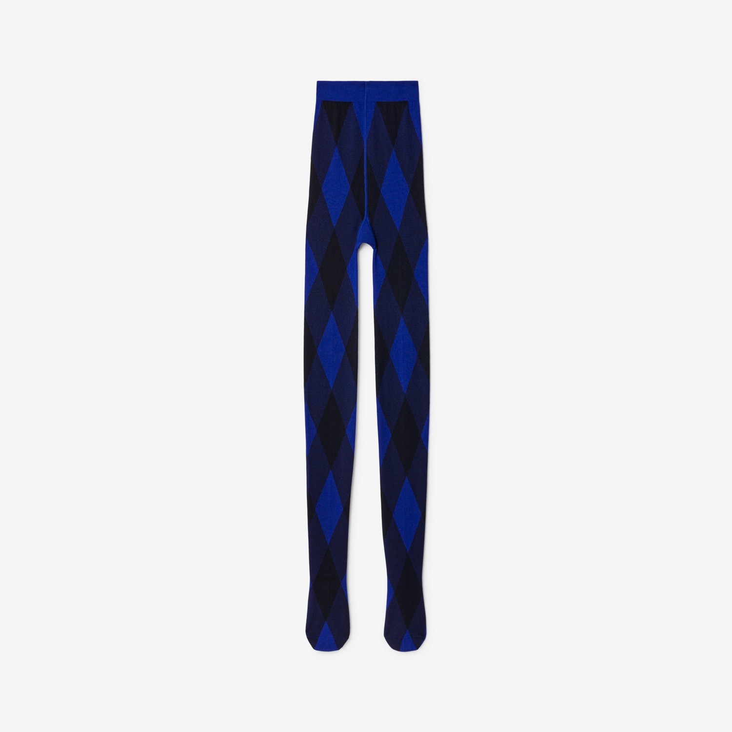 菱形图案羊毛混纺连裤袜 (骑士蓝 / 黑色) | Burberry® 博柏利官网