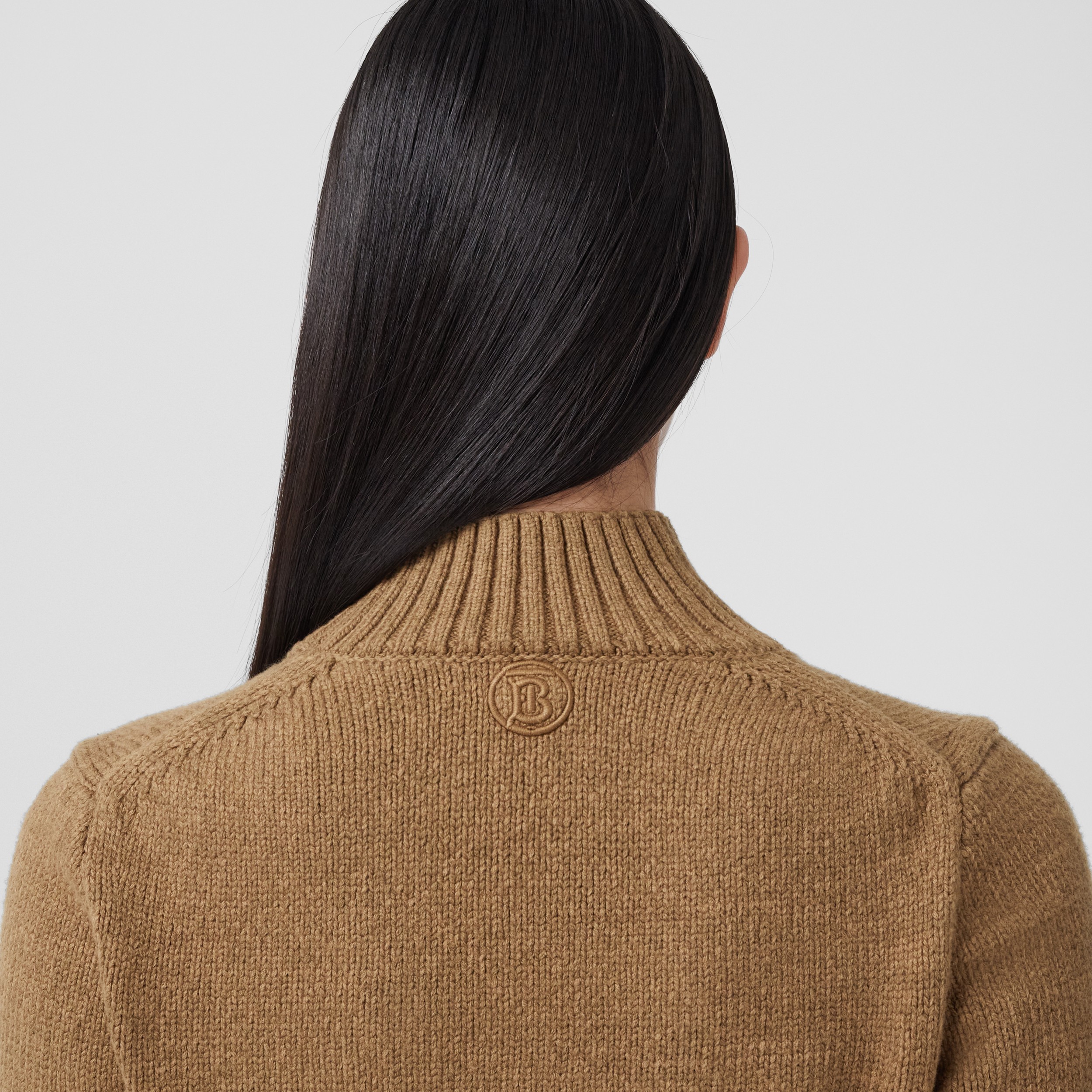 Monogram Motif Cotton Blend Cropped Sweater in Camel Melange - Women | Burberry® Official - 2