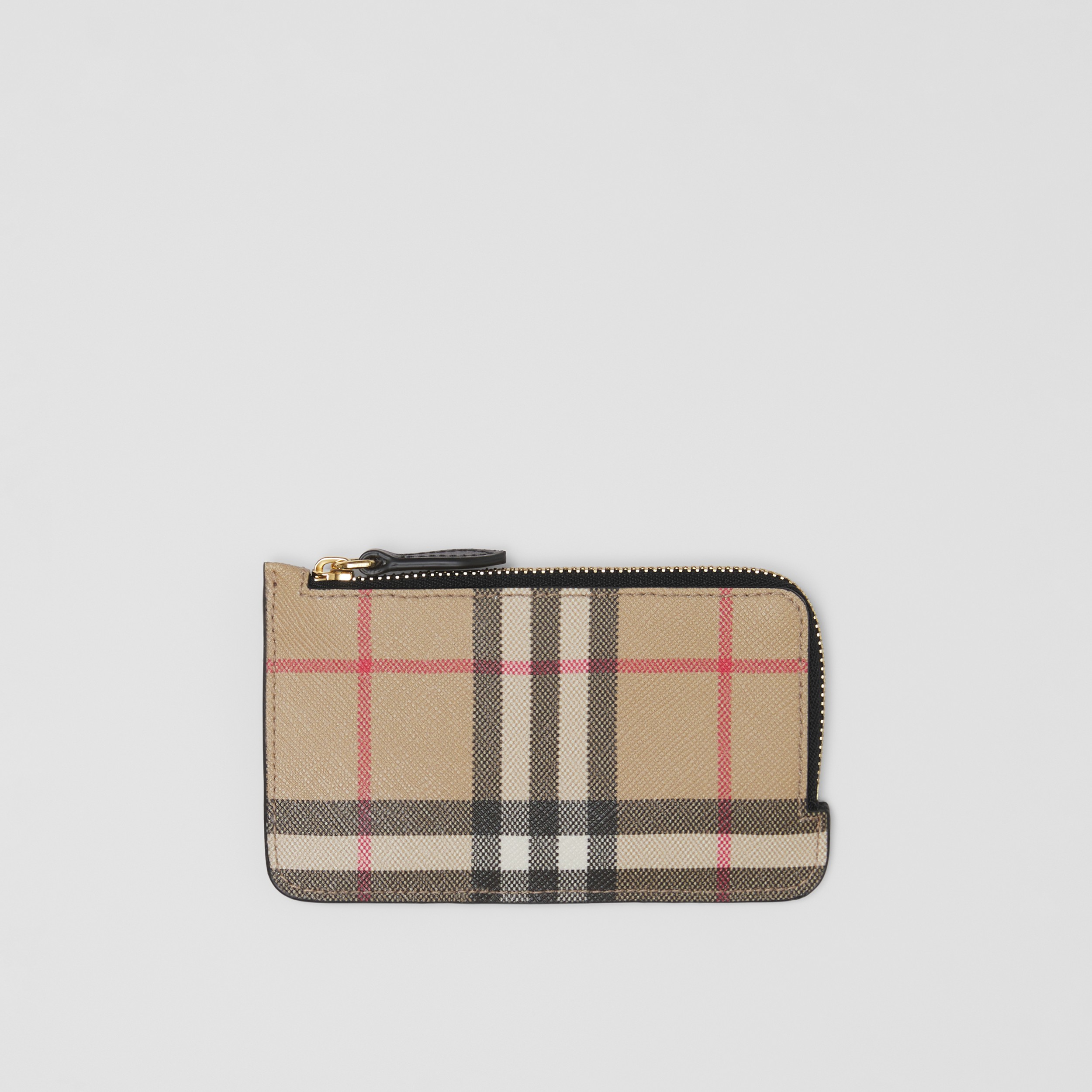 Vintage Check and Leather Zip Card Case in Archive Beige/black - Women | Burberry® Official - 1
