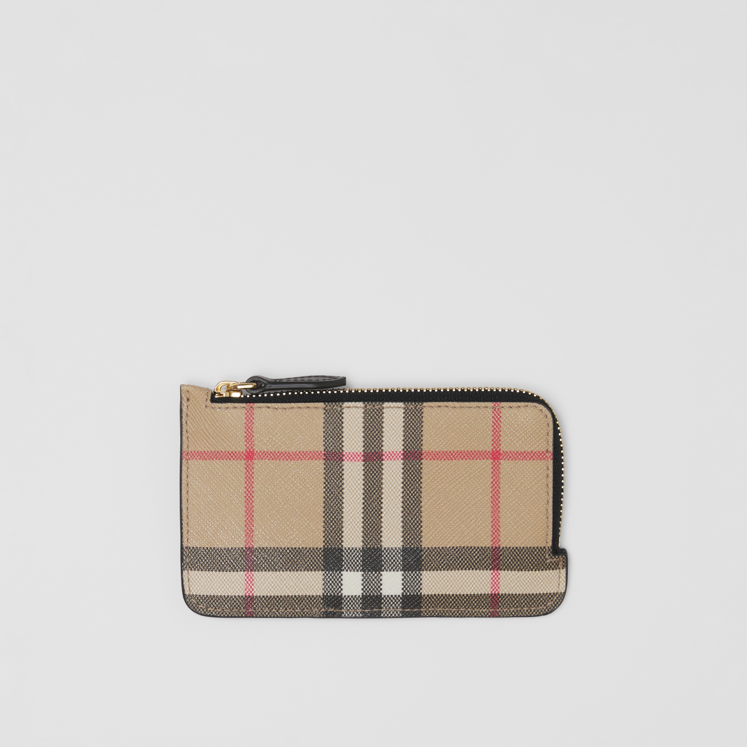 Porte-cartes zippé en cuir et Vintage check (Beige D'archive/noir) - Femme | Site officiel Burberry® - 1