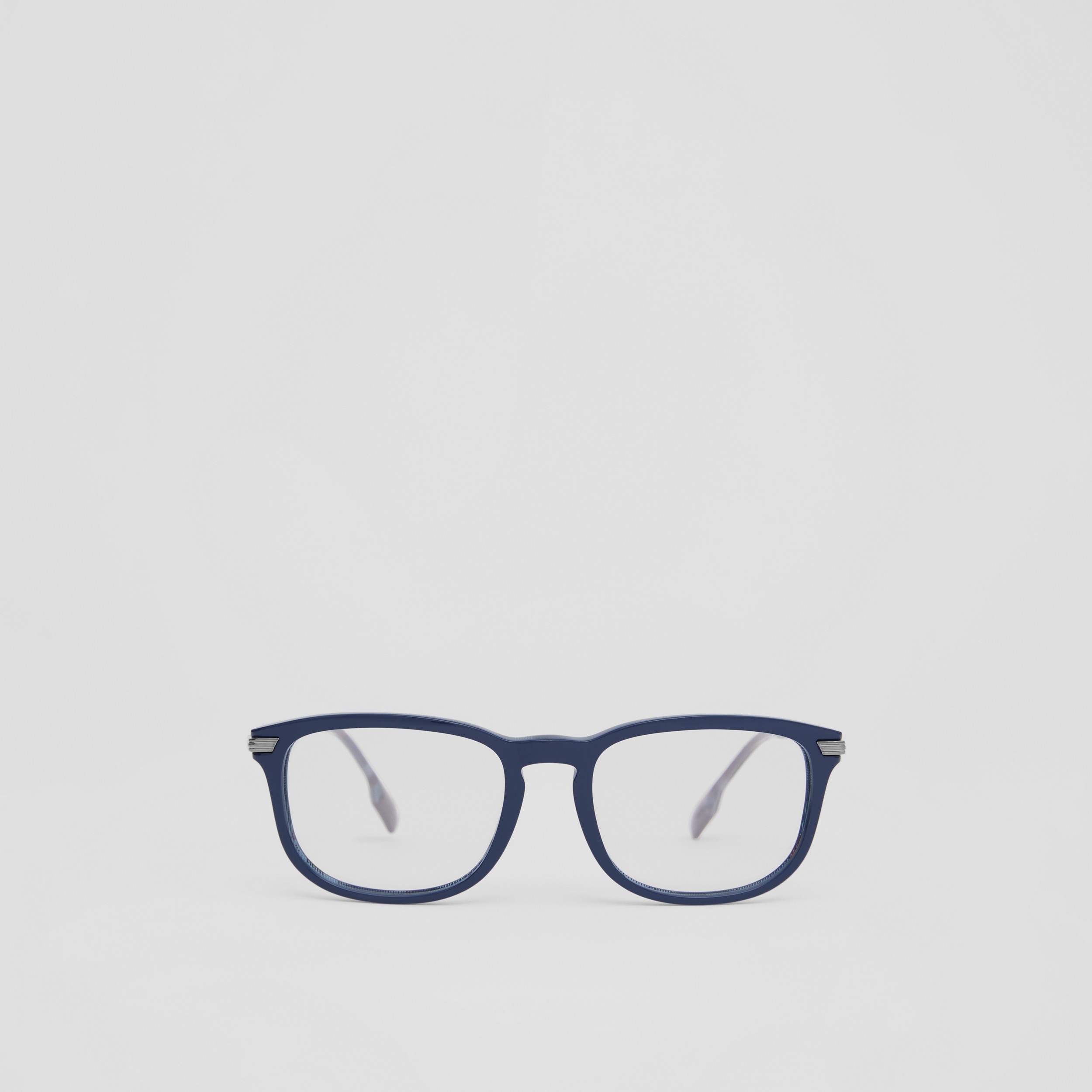 체크 디테일 렉탱귤러 안경 프레임 (네이비) - 남성 | Burberry® - 1