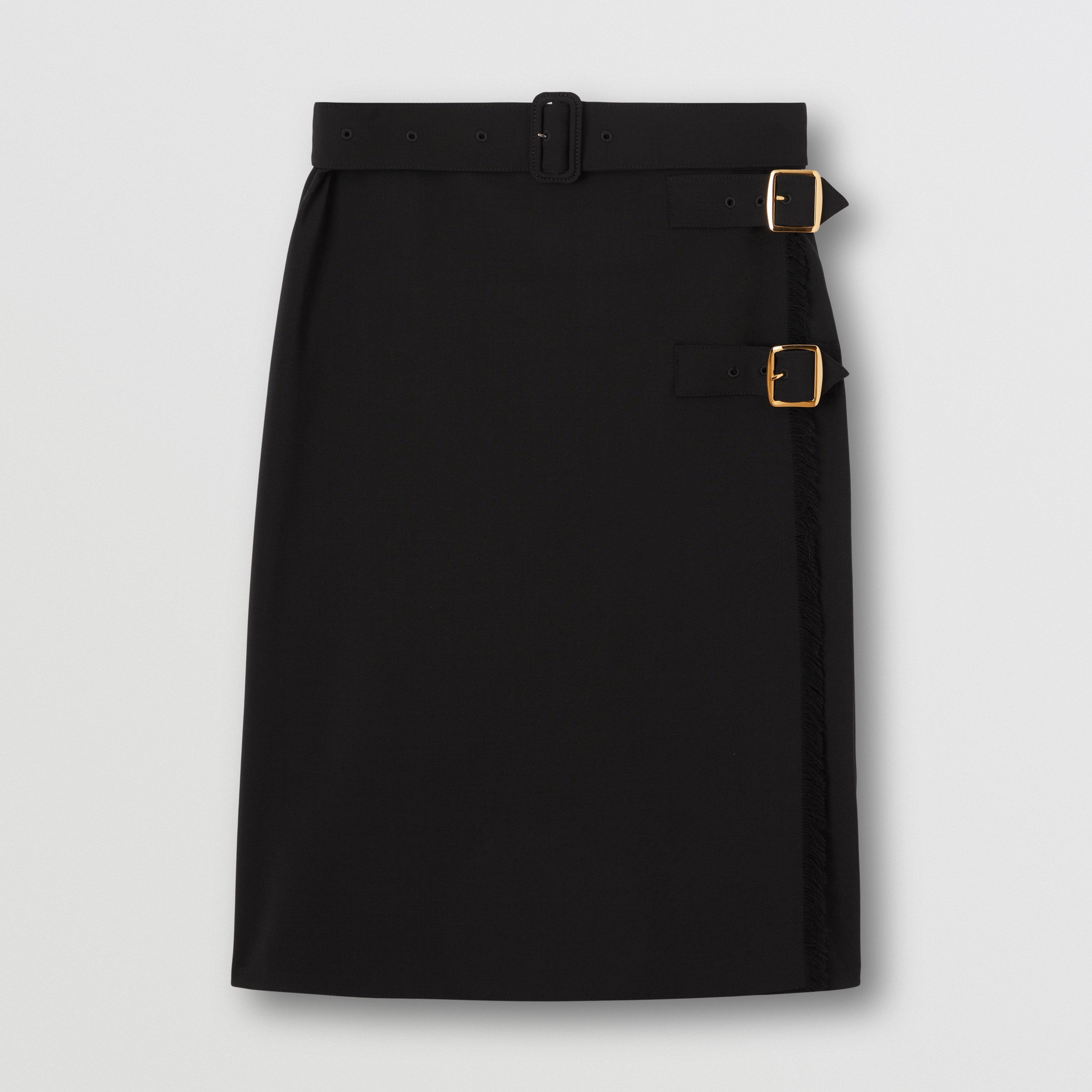 Pleated Panel Wool Blend Belted Kilt in Black - Women | Burberry® Official - 1