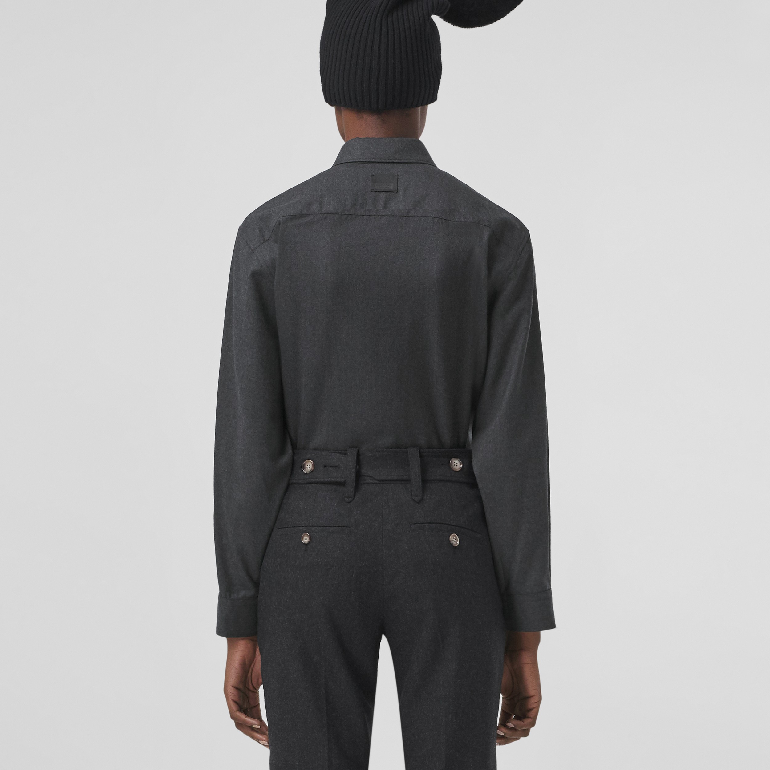 Logo Appliqué Wool Oversized Shirt in Dark Grey Melange - Women | Burberry® Official - 3