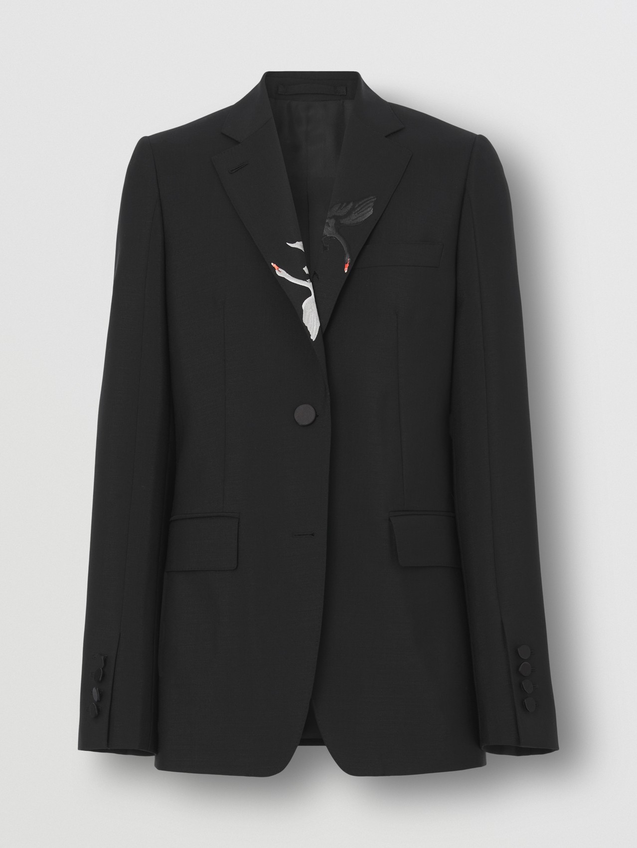 Swan Graphic Mohair Wool Tailored Jacket in Black