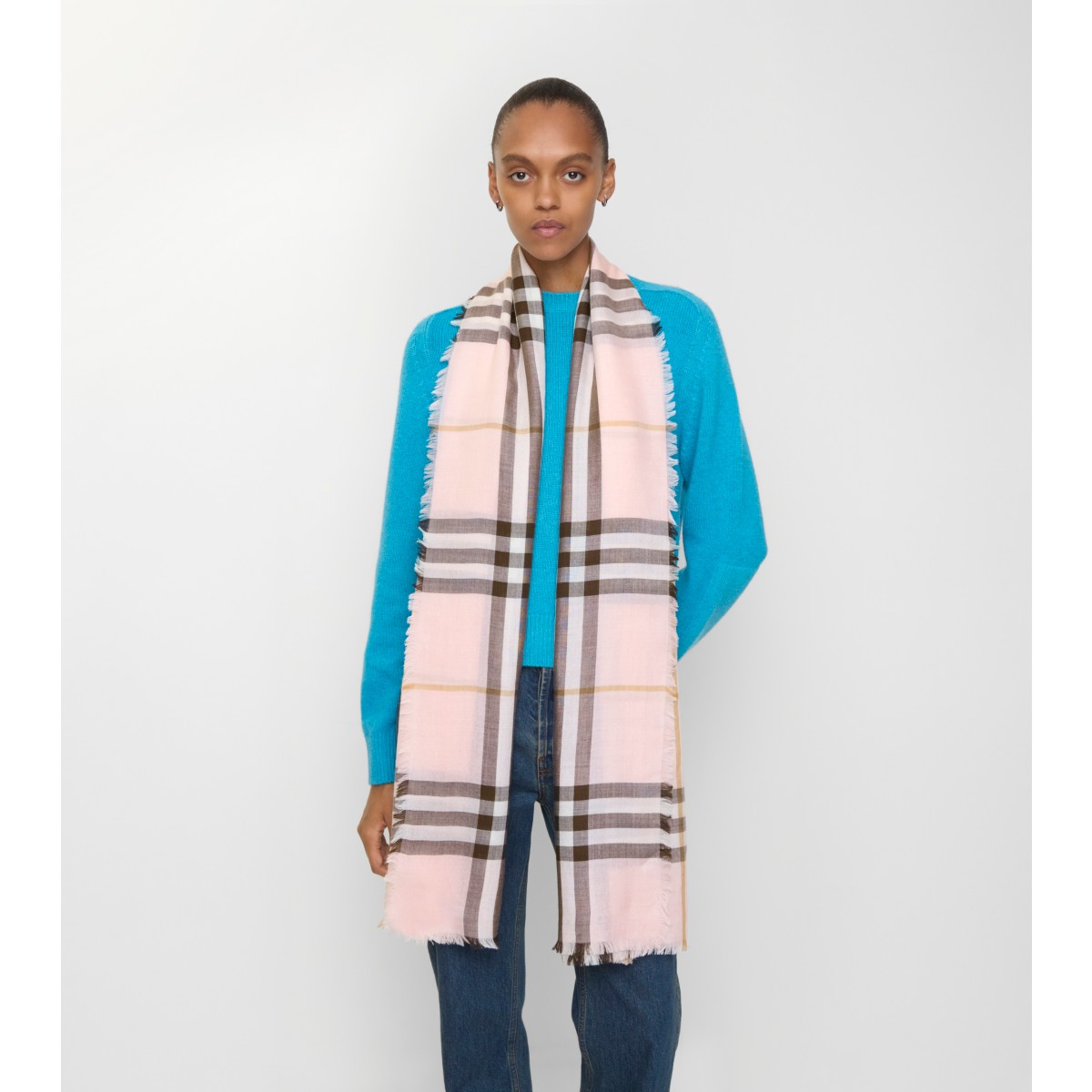  Check Reversible Wool Silk Scarf