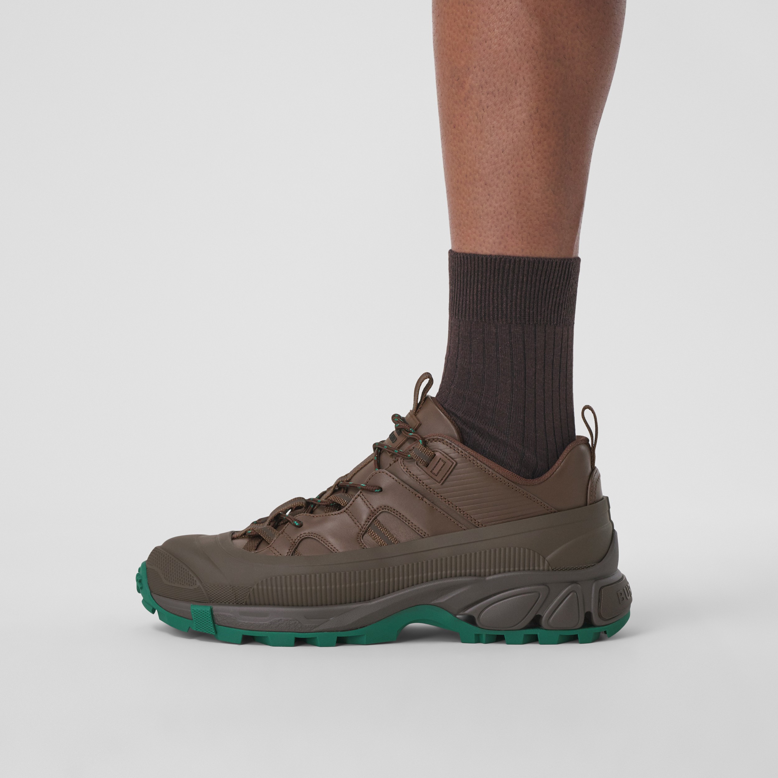 Leather Arthur Sneakers in Dark Mocha/green - Men | Burberry® Official - 3