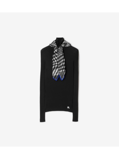 Shop Burberry Scarf Rib Knit Sweater In Black