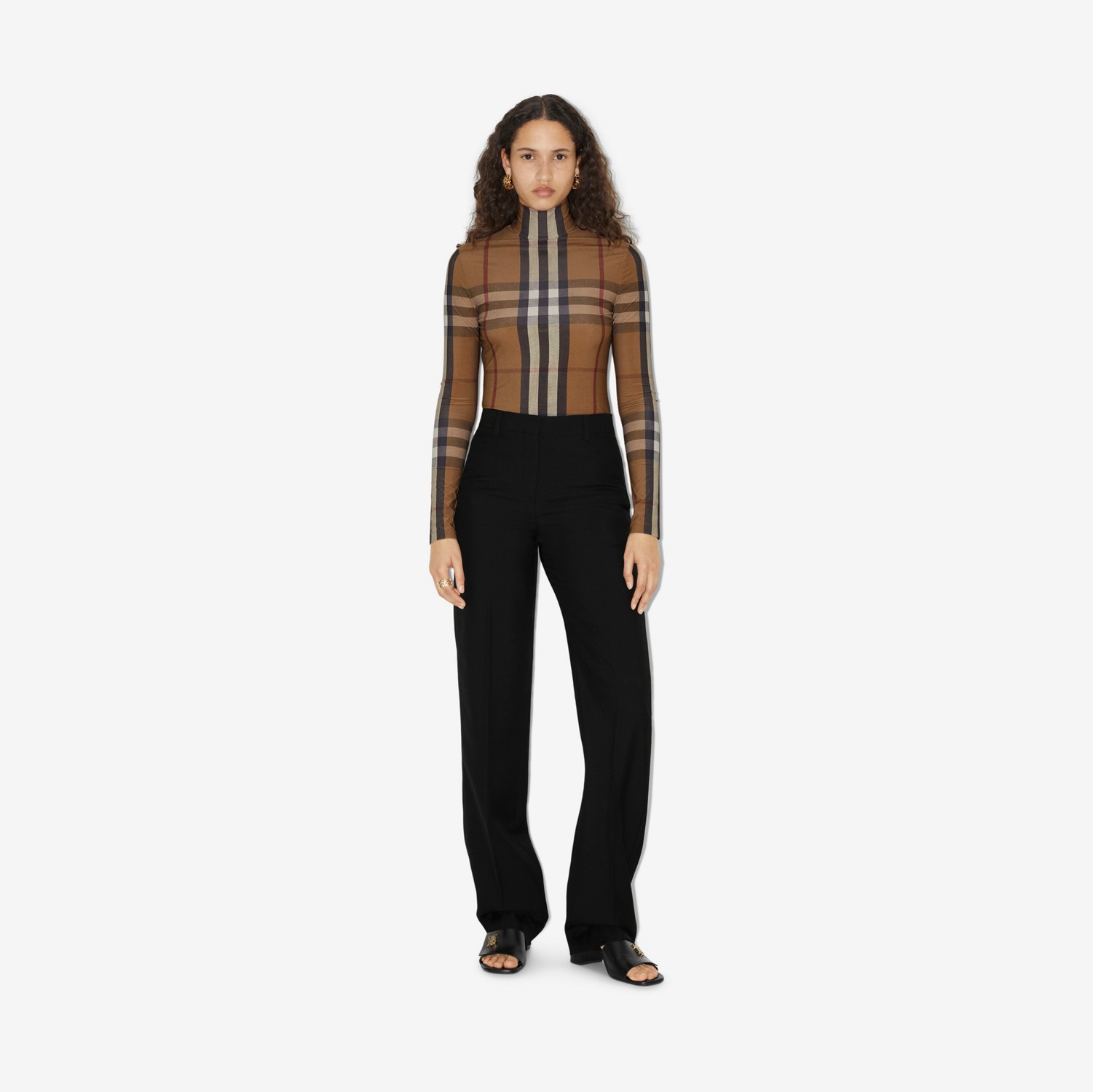 Check Turtleneck Top in Birch Brown - Women | Burberry® Official