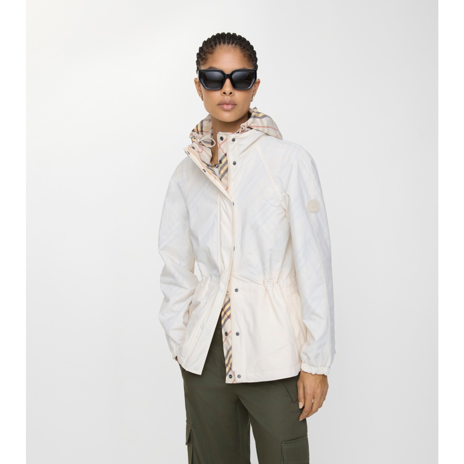Reversible Check Hooded Jacket in Pebble beige - Women, Nylon | Burberry® Official