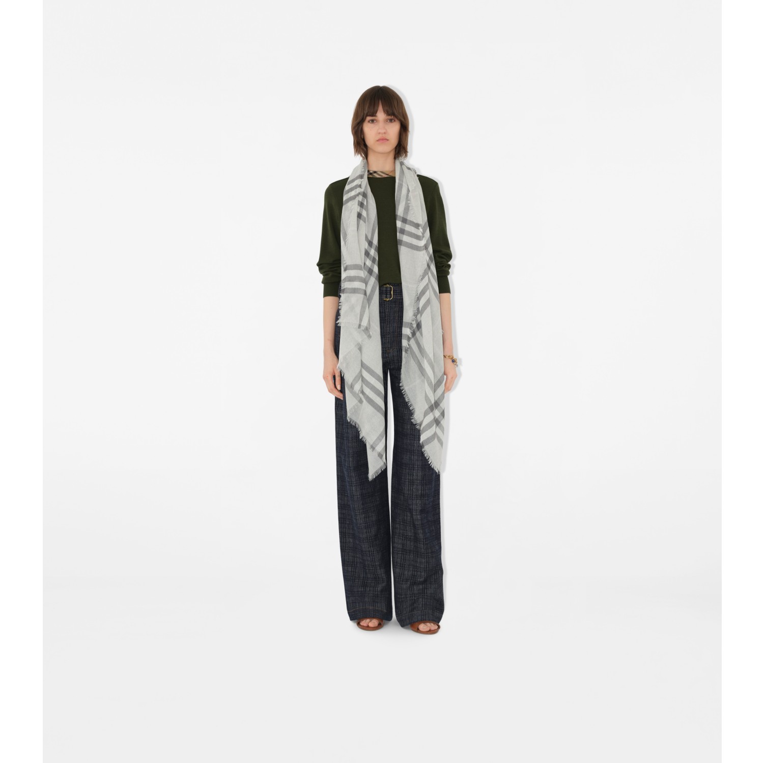 Wide Check Wool Scarf