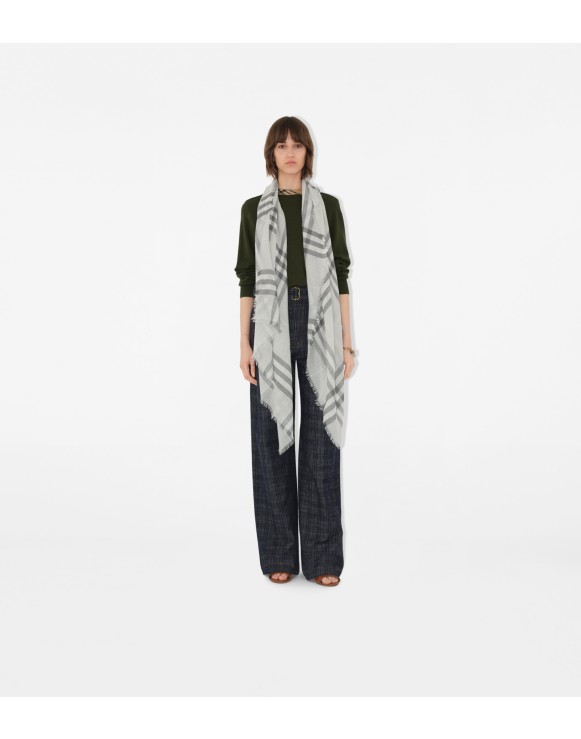 バーバリー ウールブレンドロゴスカーフ グリーン チェック ウールスカーフ (ストーン) | Burberry®公式サイト
