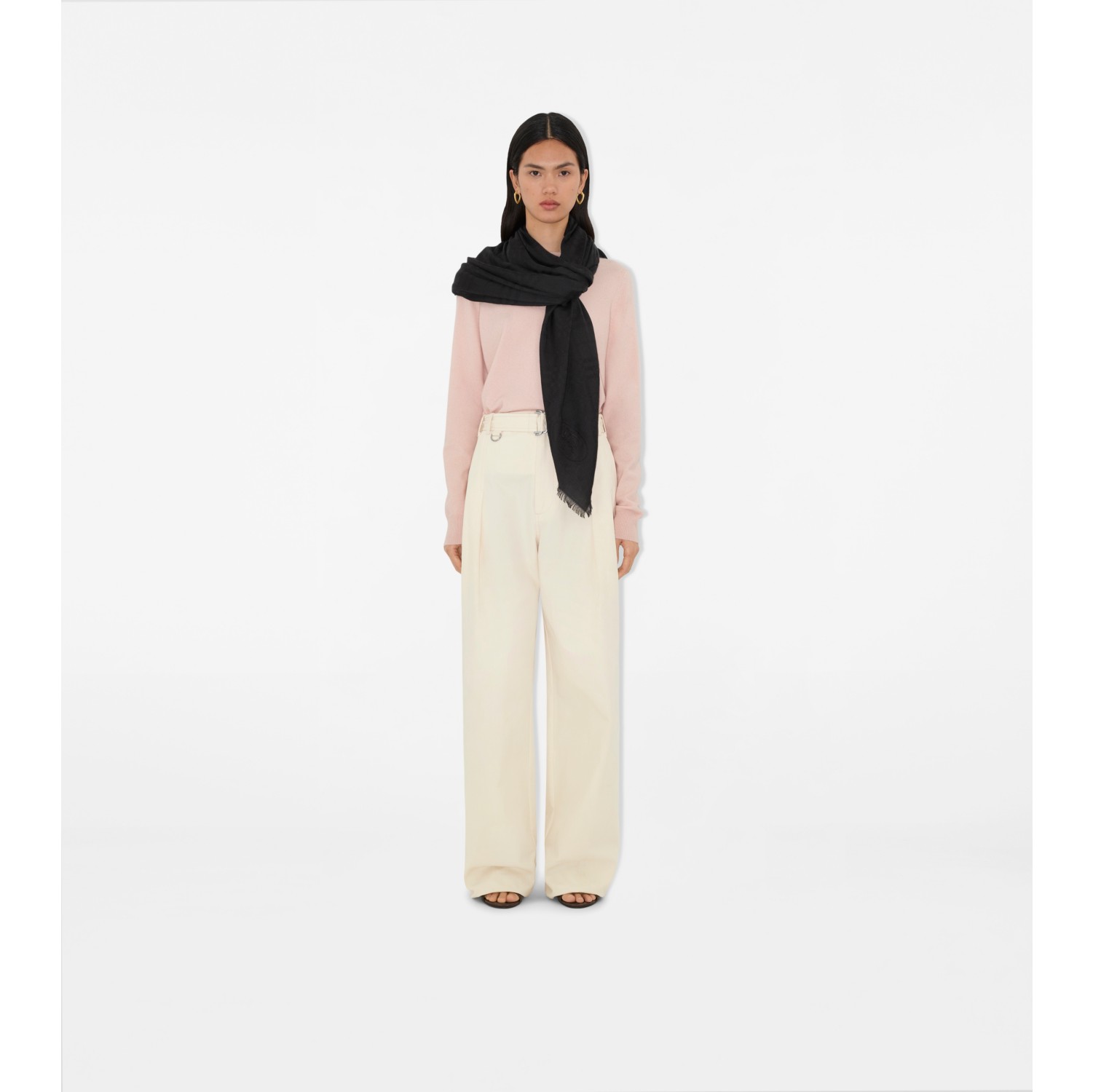 Wide Check Wool Silk Scarf