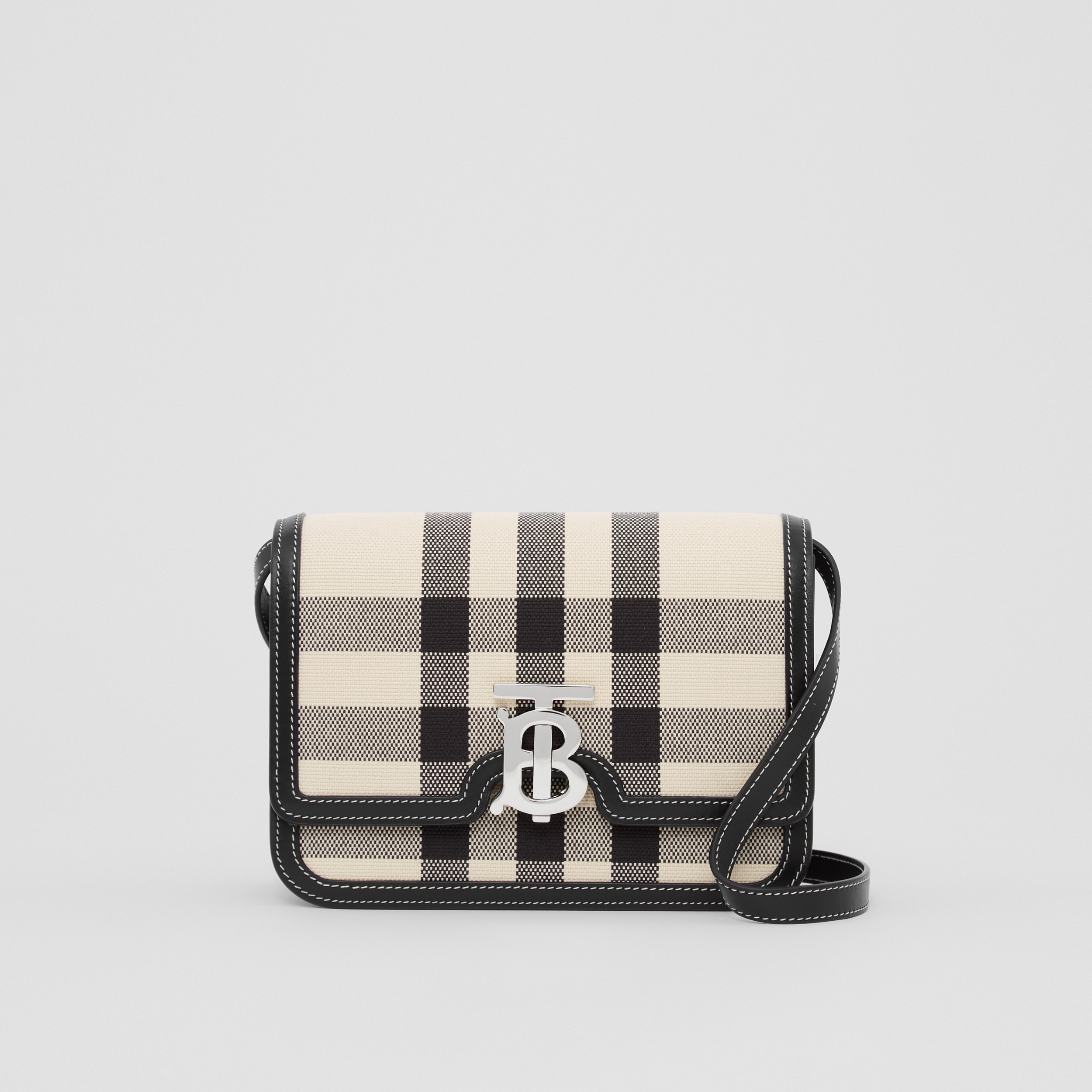Small Check Canvas and Leather TB Bag in Butter Beige/black - Women | Burberry® Official
