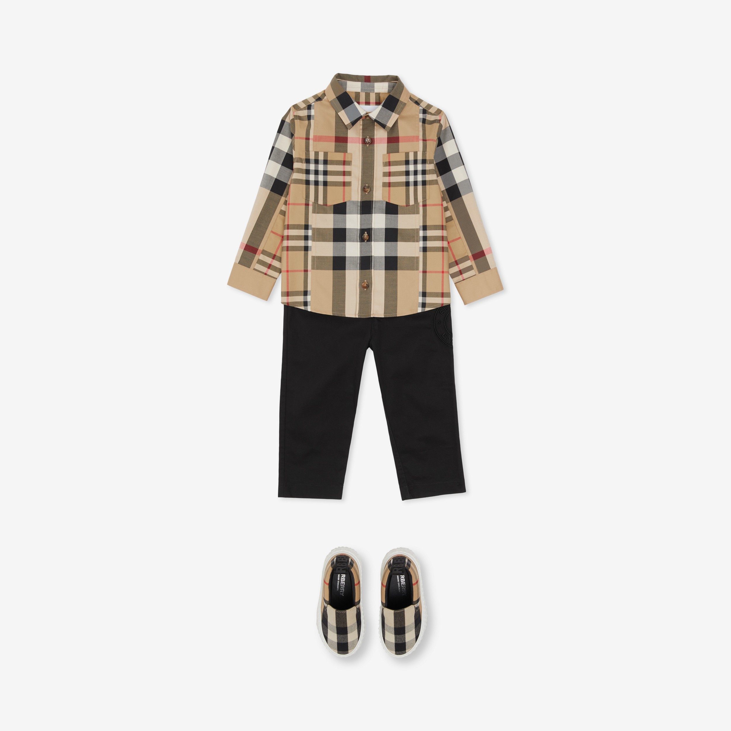 Camisa de algodão stretch com patchwork xadrez (Bege Clássico) - Crianças | Burberry® oficial - 3
