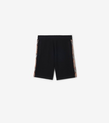 Check Trim Cotton Shorts in Black - Men | Burberry® Official