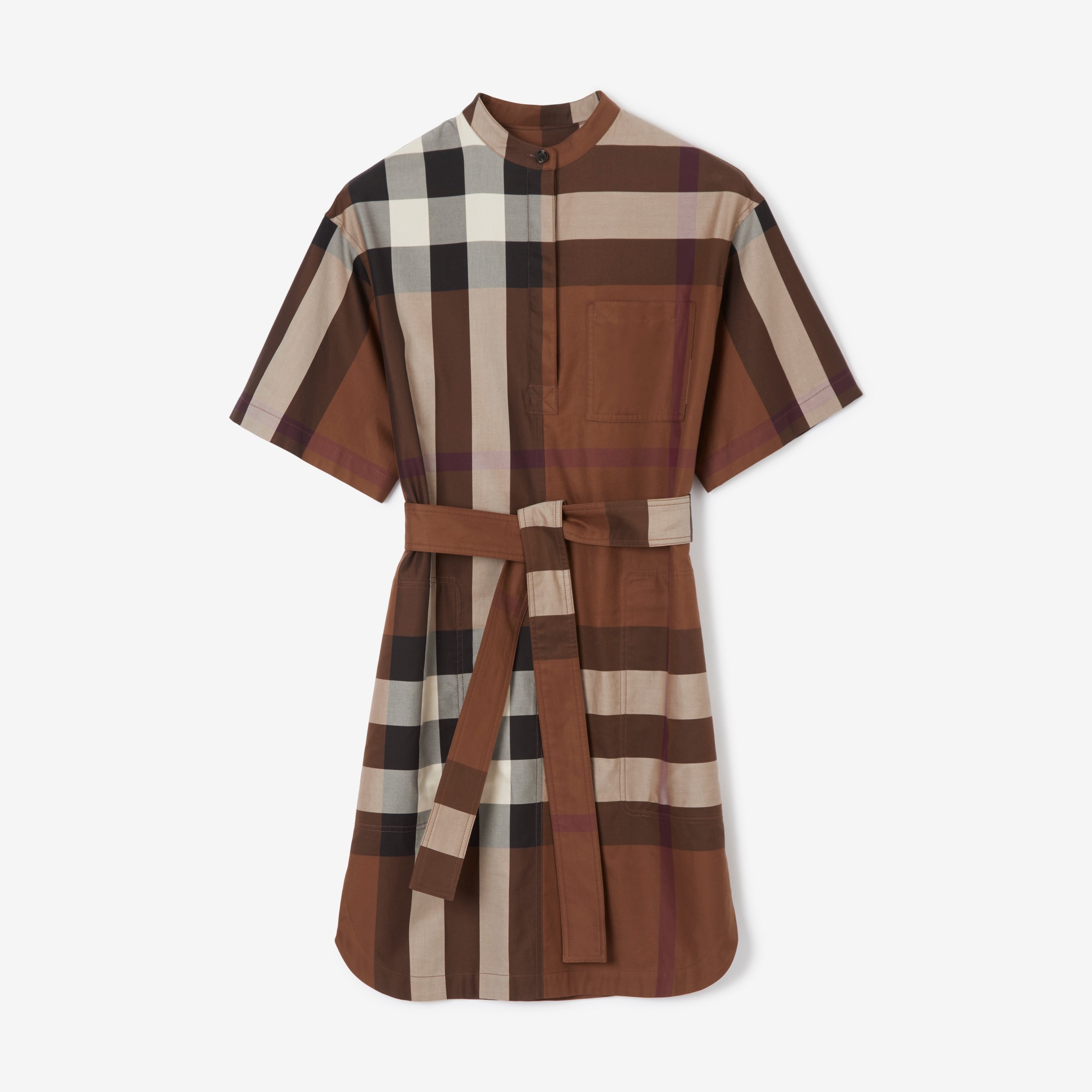 Check Cotton Tie-waist Shirt Dress in Dark Birch Brown - Women | Burberry® Official - 1