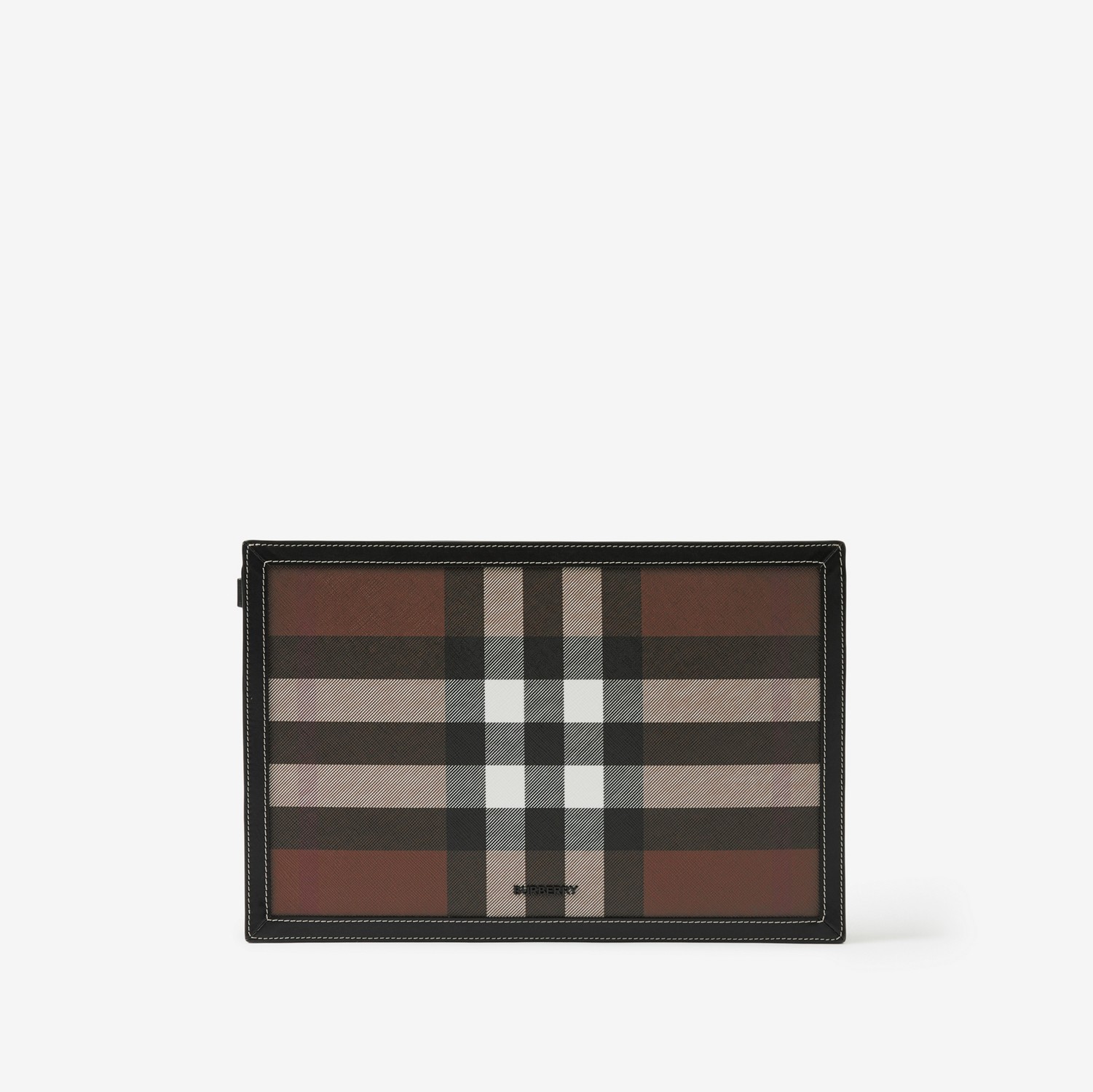 Check and Leather Zip Pouch in Dark Birch Brown - Men | Burberry® Official