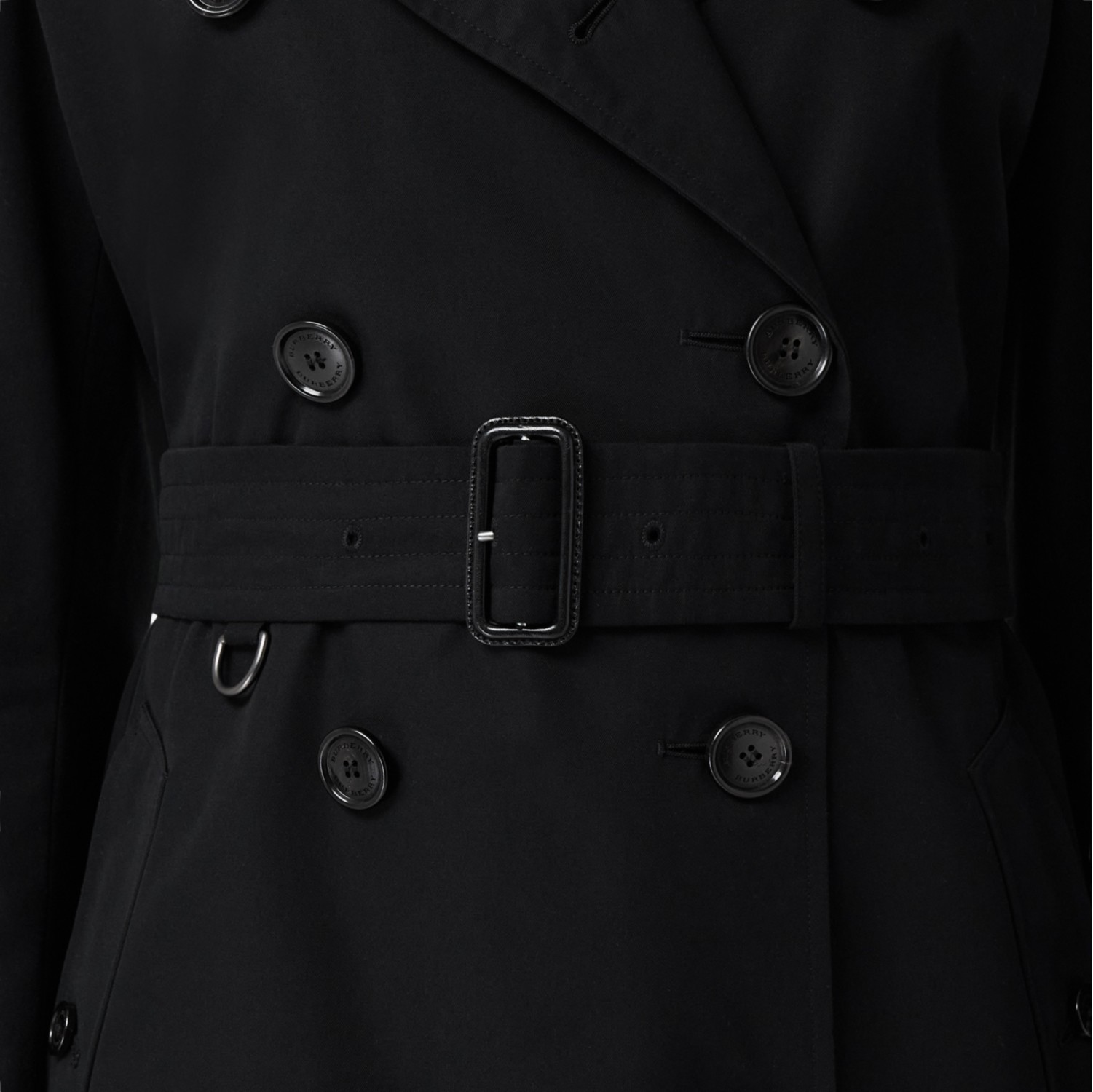 The Mid-length Kensington Heritage Trench Coat in Black - Women, Cotton  Gabardine | Burberry® Official