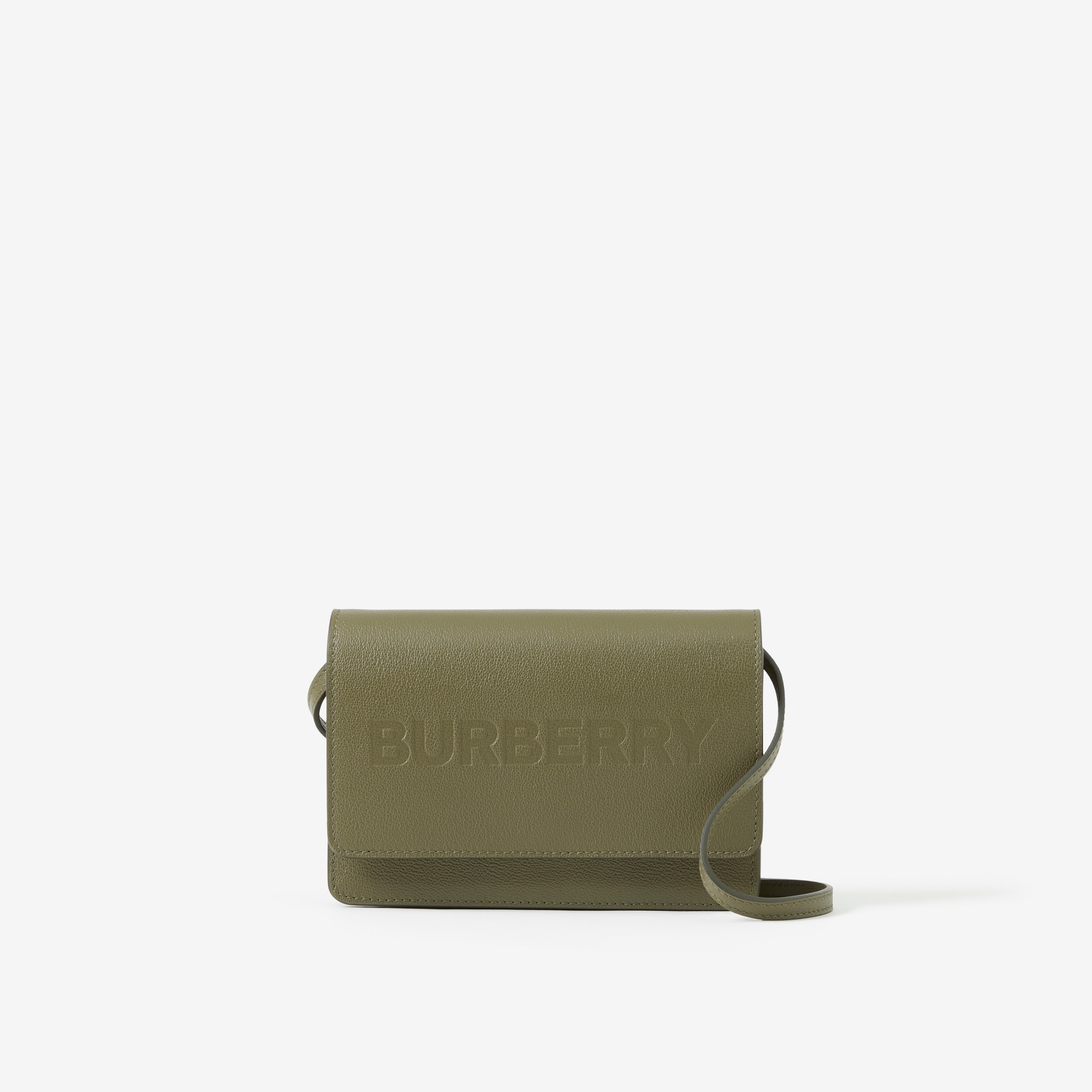 Logo Embossed Leather Small Crossbody Bag in Dark Fern Green - Women | Burberry® Official - 1