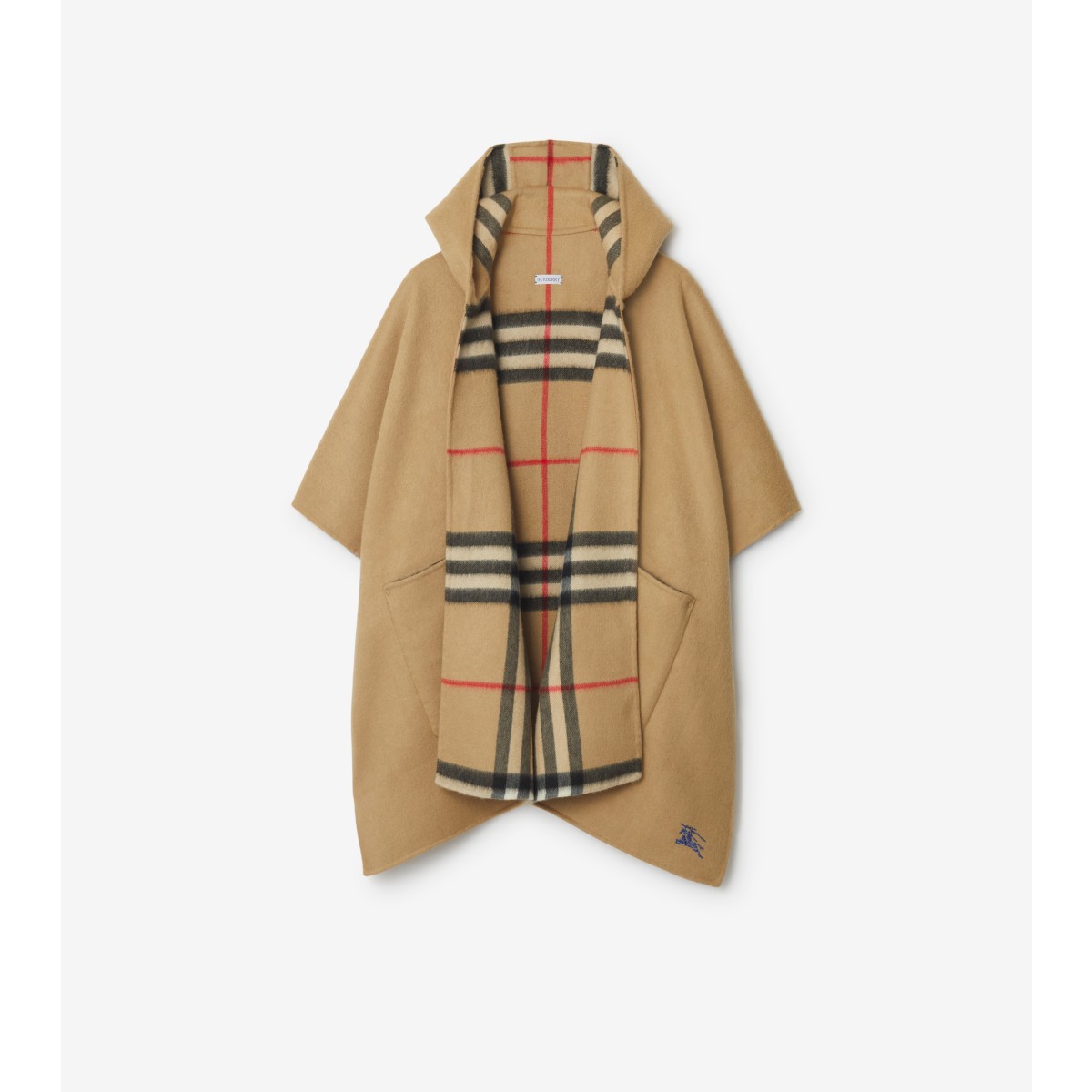 Shop Burberry Ekd Cashmere Hooded Cape In Archive Beige