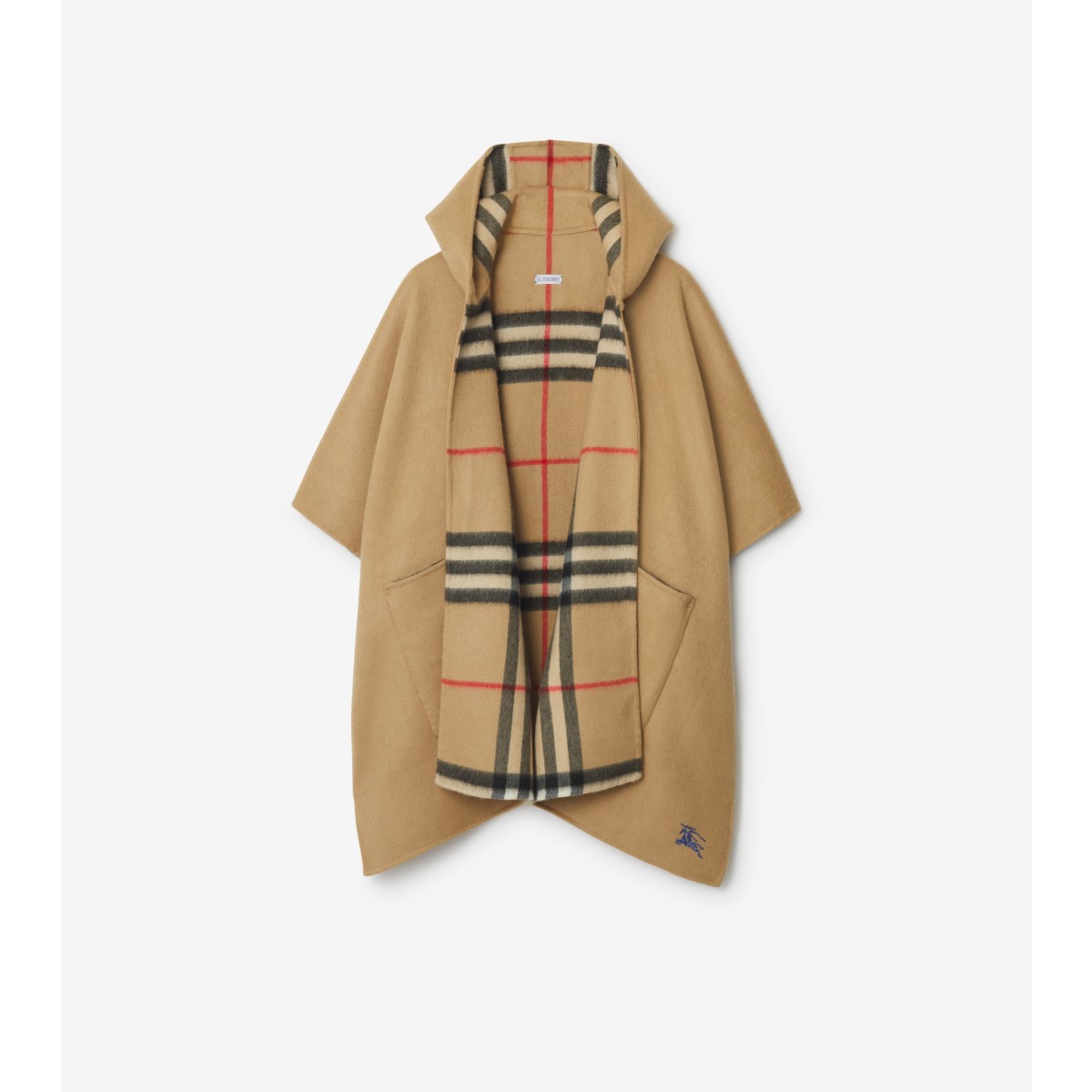 Burberry Ekd-embroidered Hooded Cashmere Cape In Archive Beige