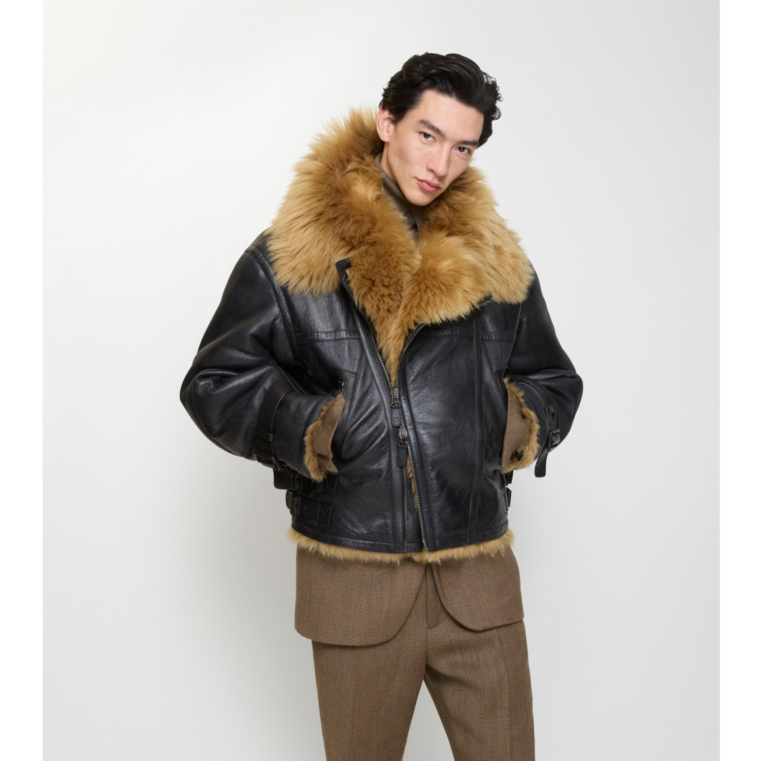 Cropped Shearling Aviator Jacket