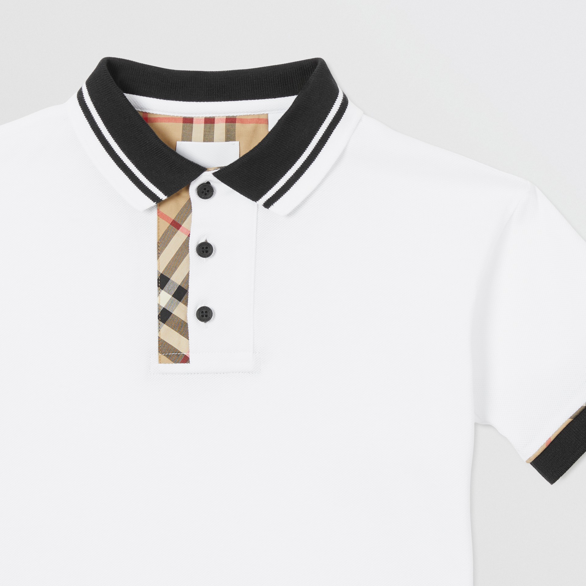 Burberry White Polo
 Vintage Check Trim Cotton Polo Shirt in White