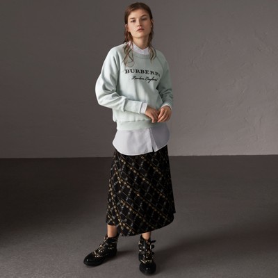 burberry embroidered cotton blend jersey sweatshirt