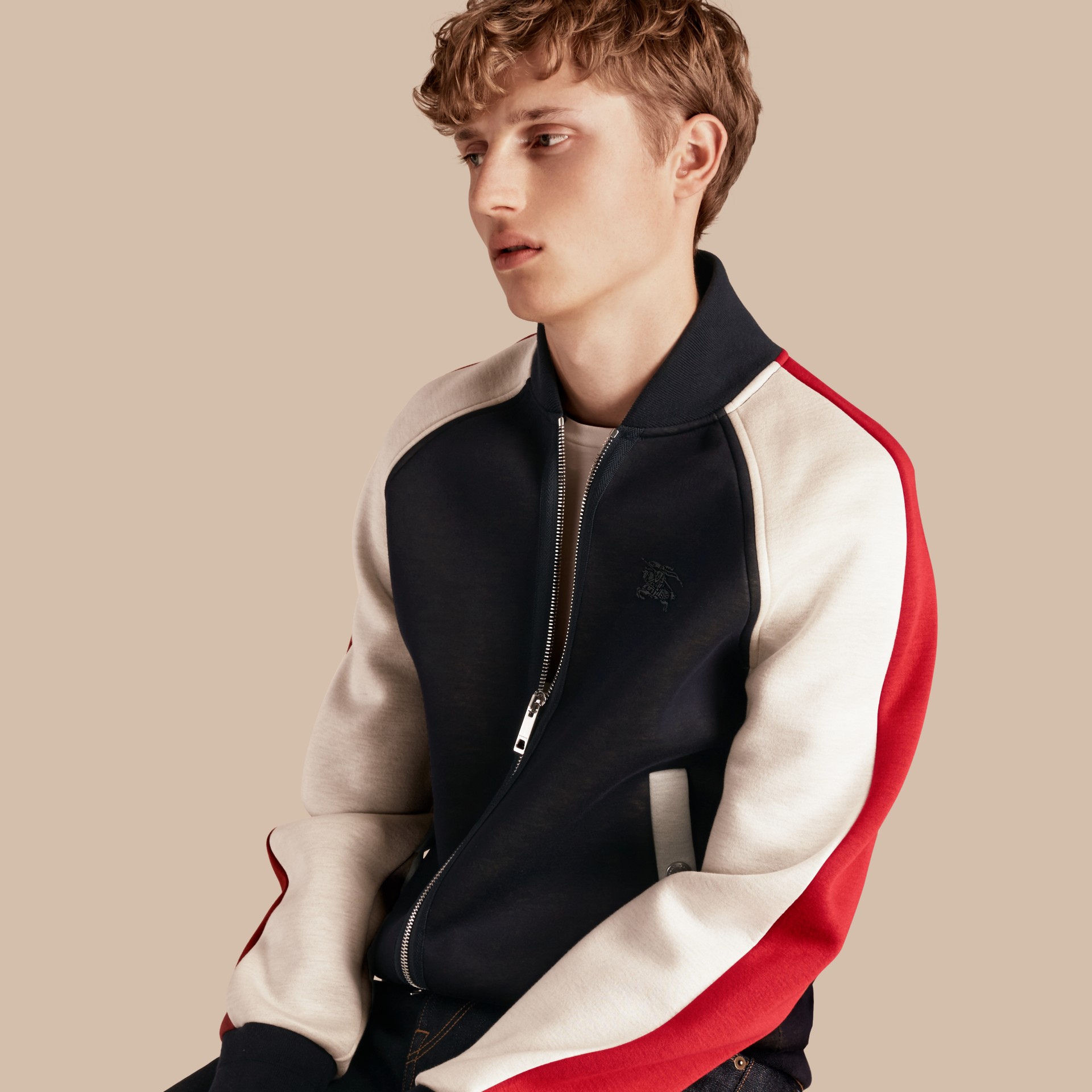 Panelled Jersey Bomber Jacket in Navy Men Burberry United States