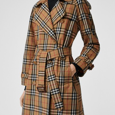 vintage check cotton trench coat