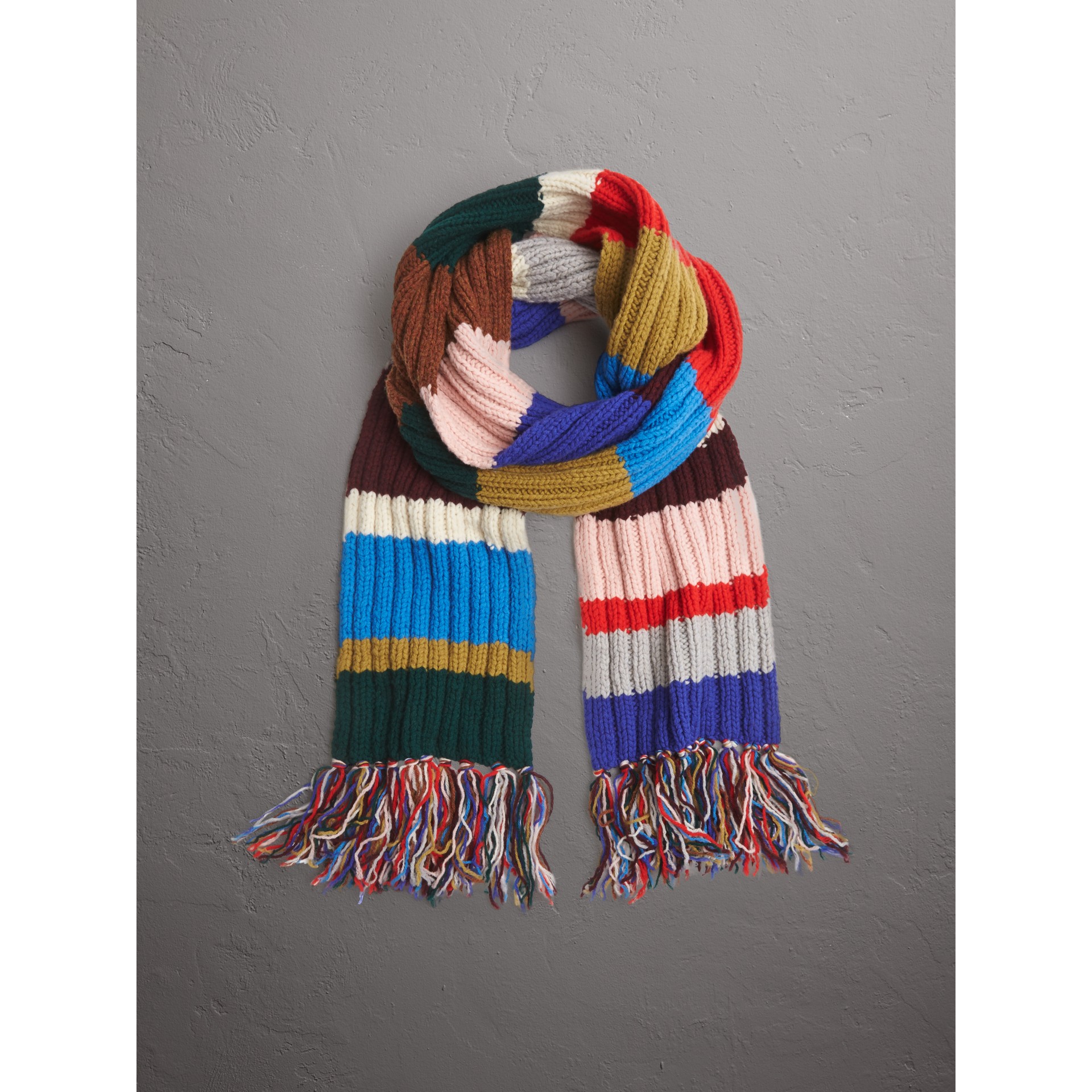 Long Striped Rib Knit Wool Scarf in Multicolour Burberry United States