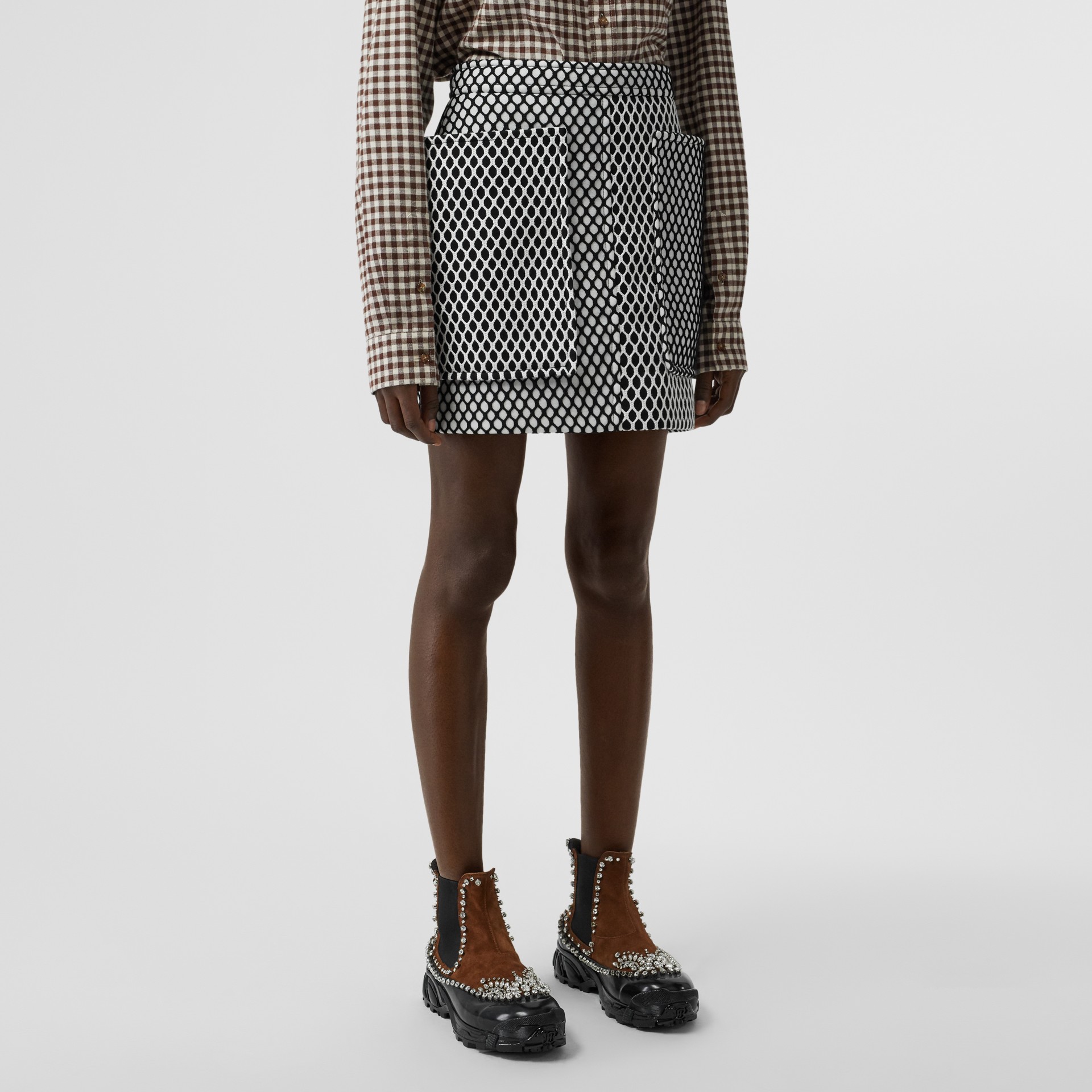 Pocket Detail Mesh and Neoprene Mini Skirt in Black - Women | Burberry ...