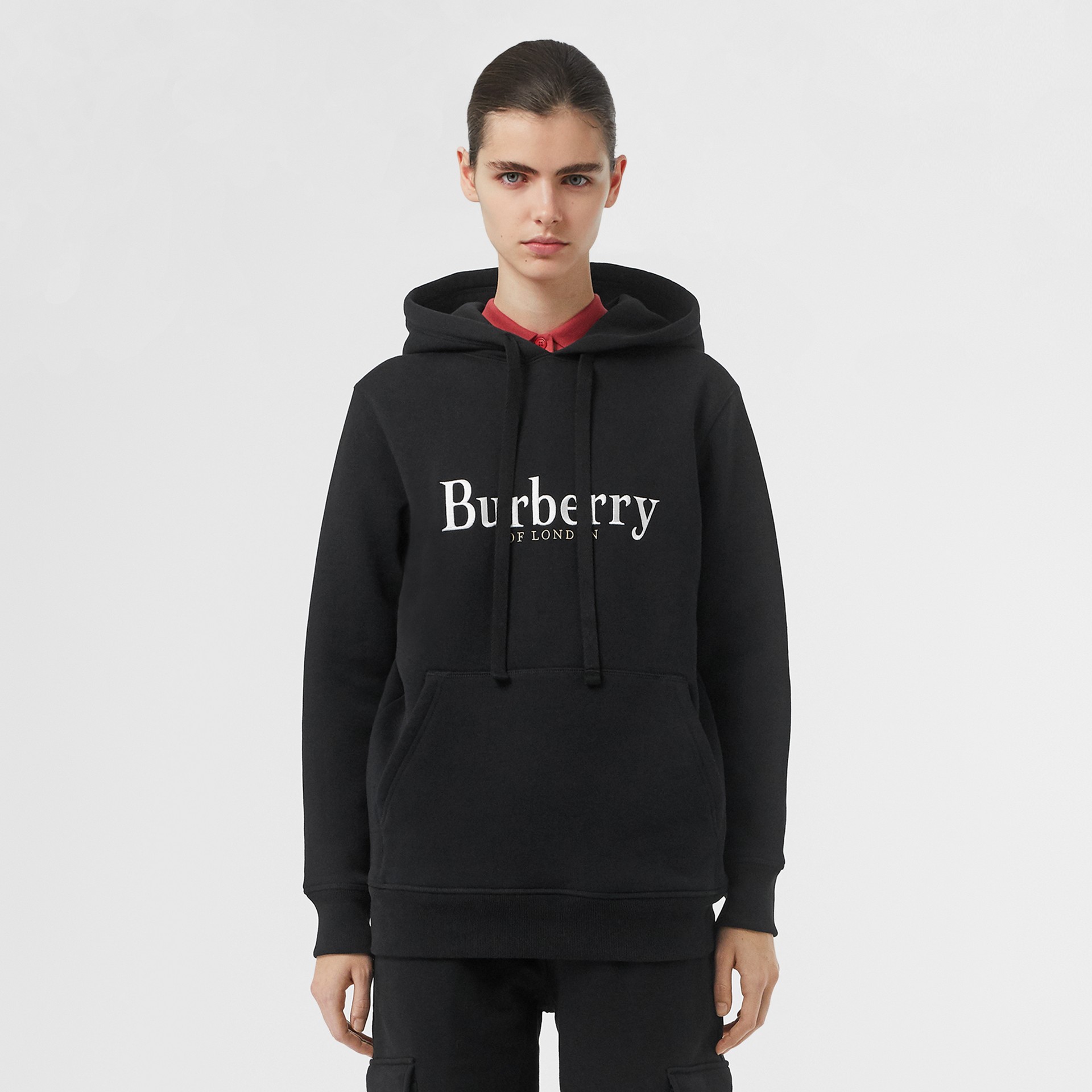 Embroidered Logo Jersey Hoodie in Black - Women | Burberry Canada