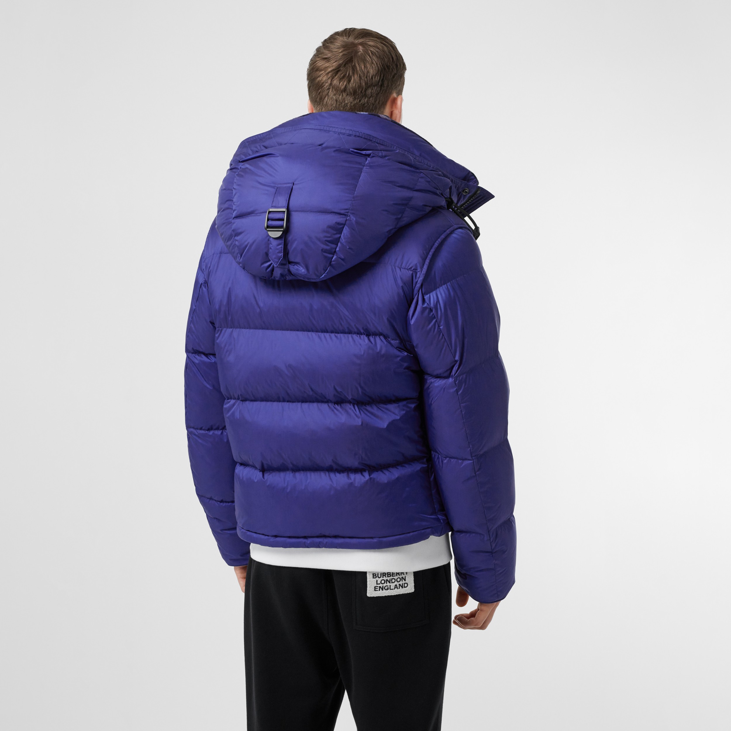 Detachable Sleeve Hooded Puffer Jacket in Dark Cobalt Blue - Men | Burberry