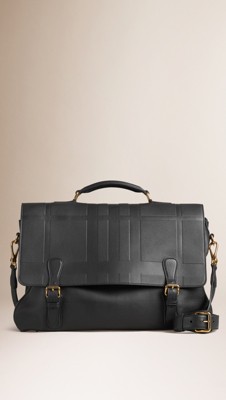 Embossed Check Grainy Leather Briefcase