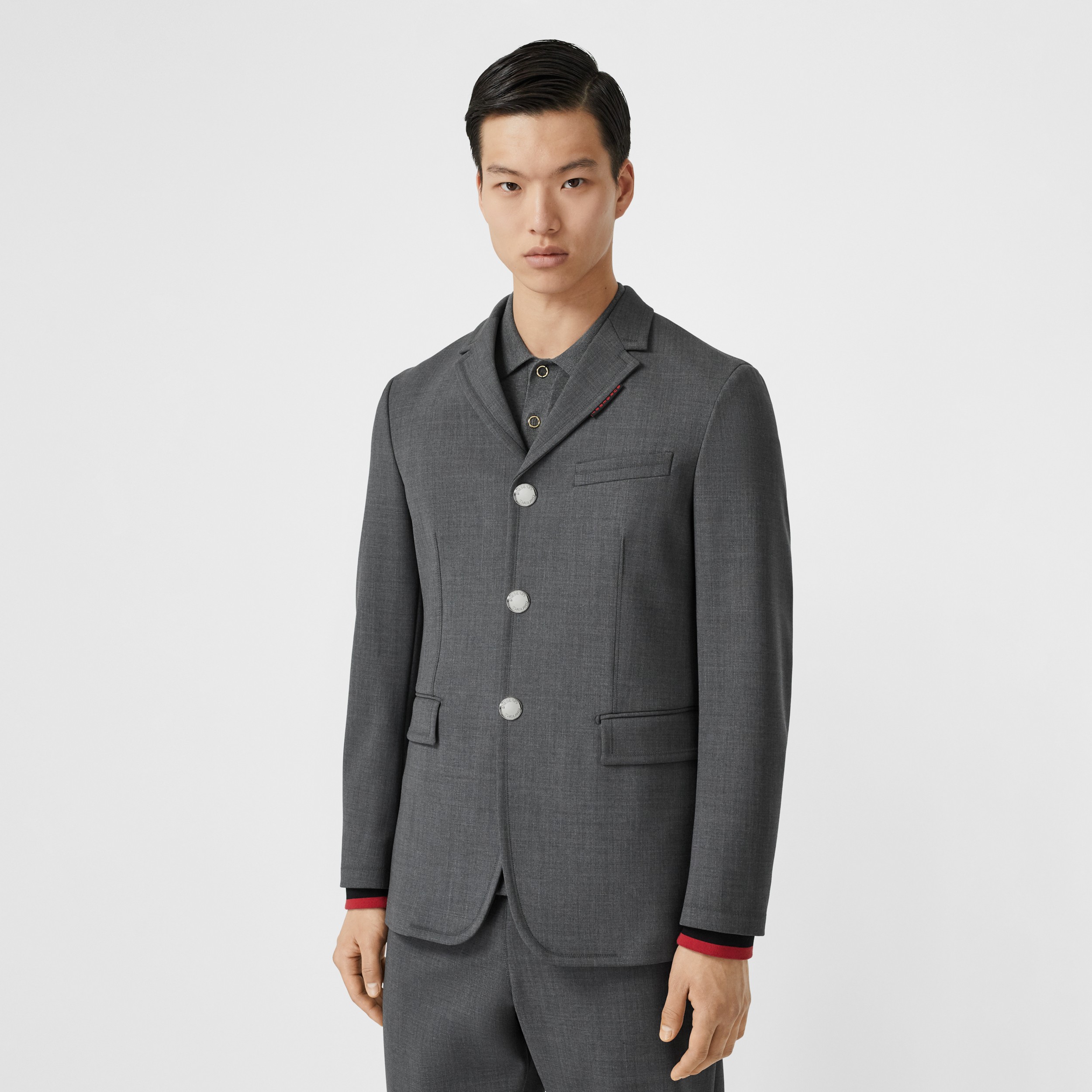 Stripe Detail Stretch Wool Neoprene Tailored Jacket in Dark Grey ...