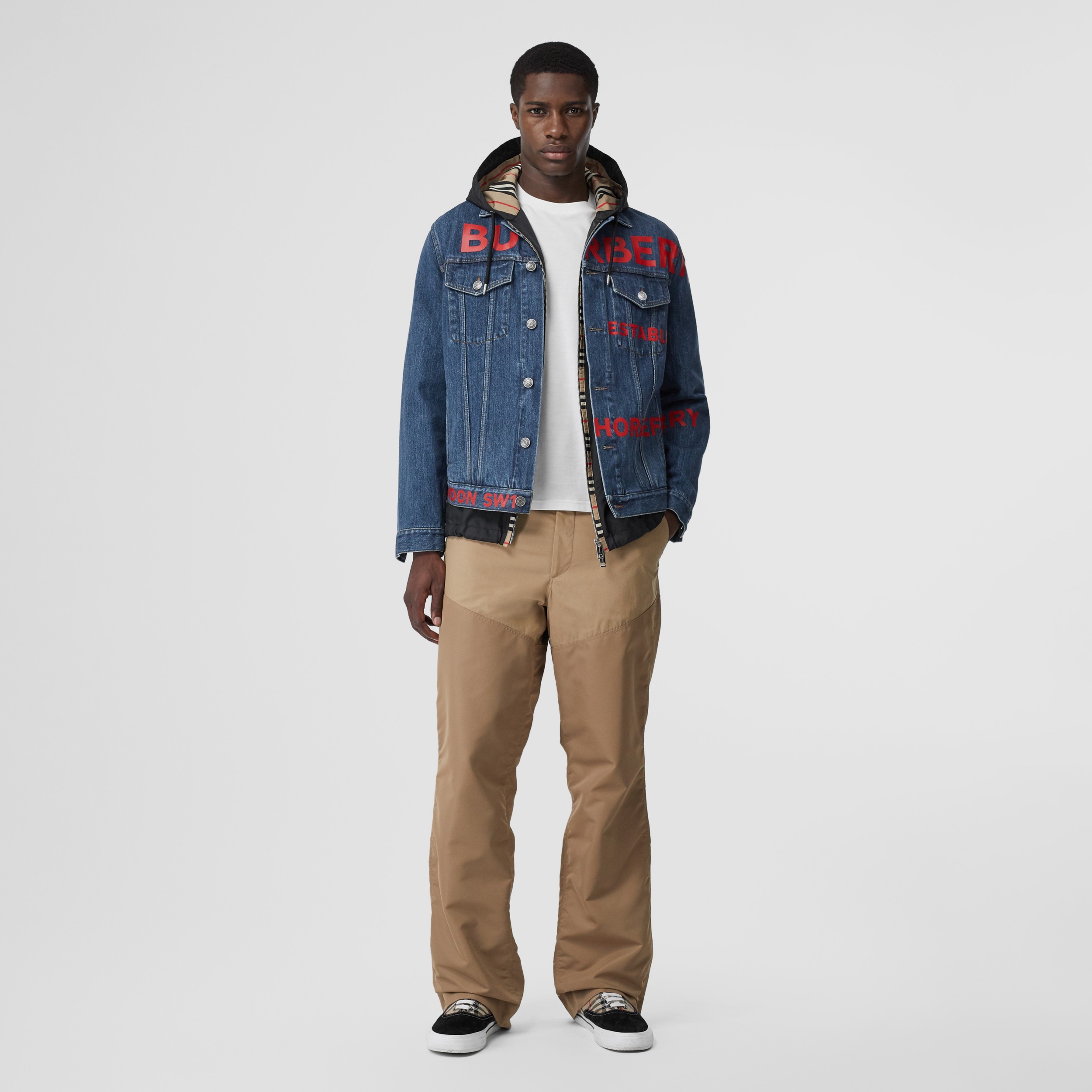 Horseferry Print Japanese Denim Jacket in Mid Indigo Blue Men