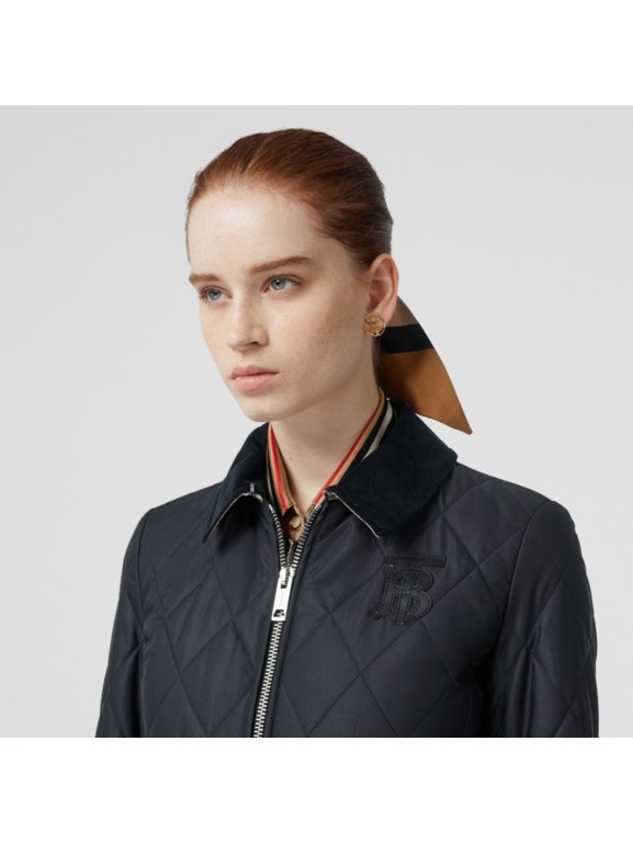 Monogram Motif Quilted Riding Jacket in Navy - Women | Burberry United ...