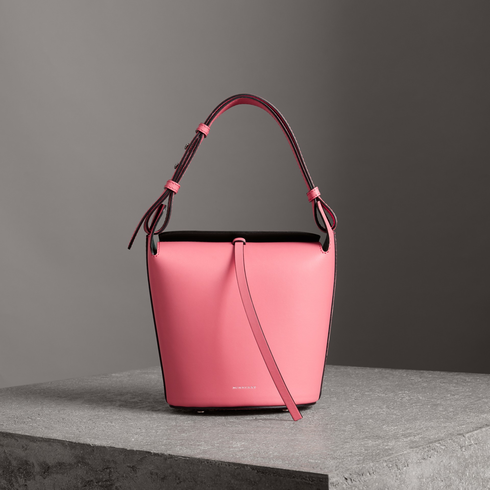 The Small Leather Bucket Bag in Bright Coral Pink - Women | Burberry Canada