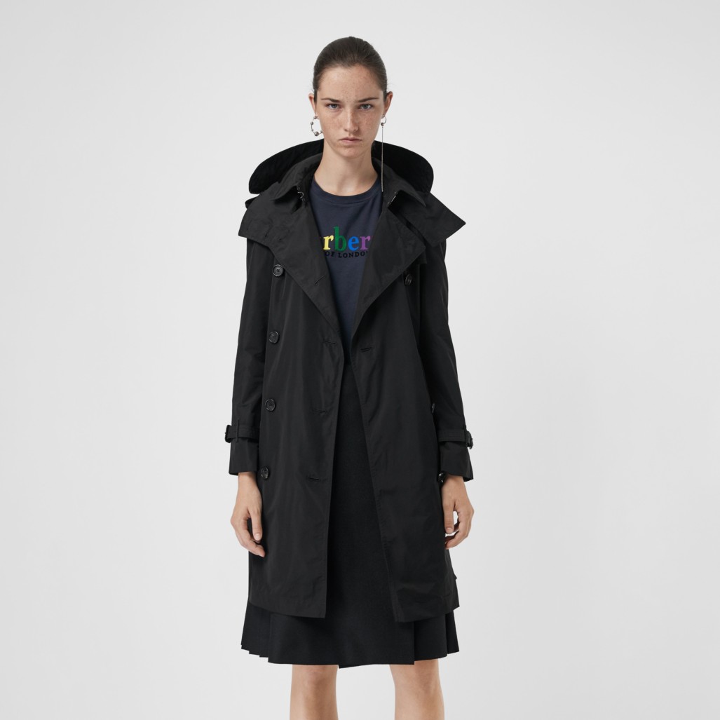 可拆式连帽塔夫绸 trench 风衣 (黑色) - 女士 | burberry 博柏利