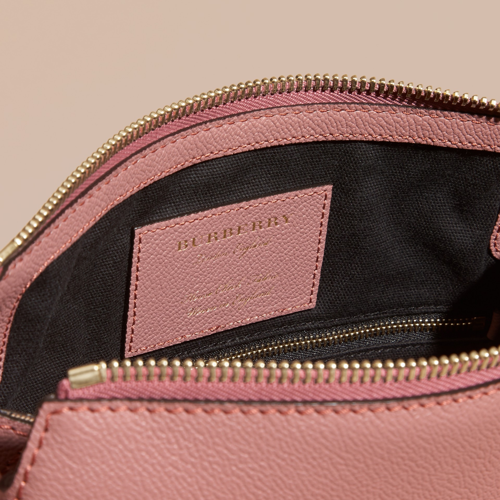Buckle Detail Leather and House Check Crossbody Bag in Dusty Pink