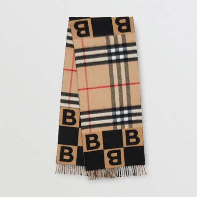 Check and B Motif Wool Cashmere Scarf 