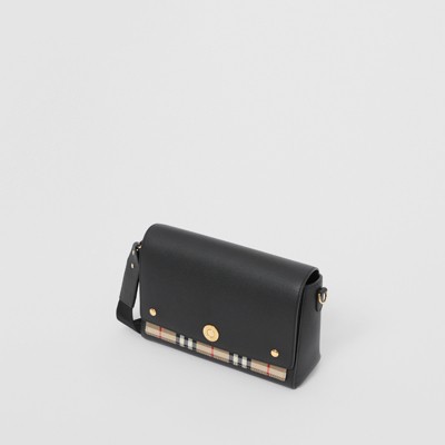 Leather and Vintage Check Note Crossbody Bag in Black - Women 