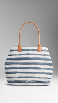 中号帆布条纹格纹托特包