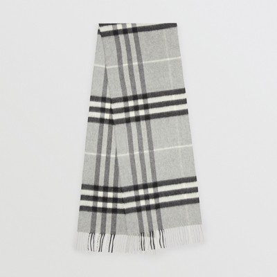 Check Cashmere Scarf in Pale Grey 