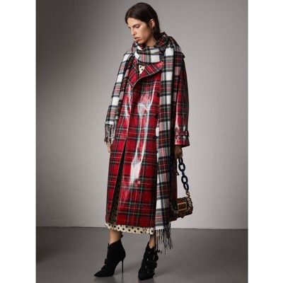 Laminated Tartan Wool Trench Coat in Bright Red - Women | Burberry ...