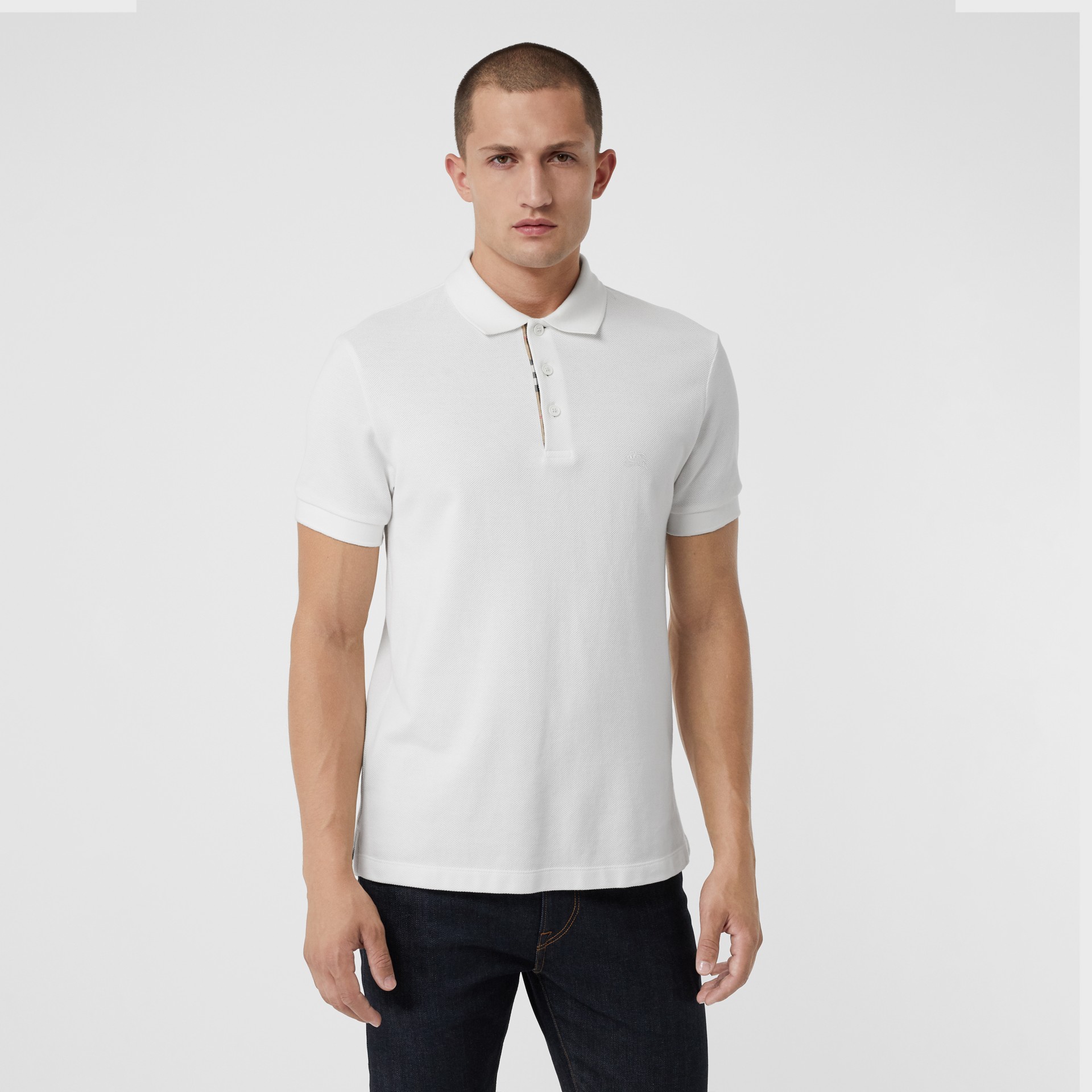 Check Placket Cotton Polo Shirt in White - Men | Burberry United Kingdom