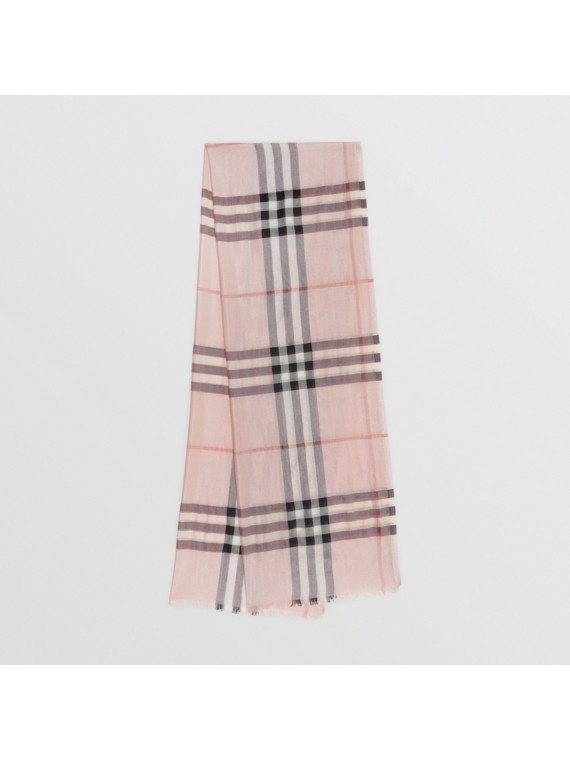 Fur Trim Cashmere Check Scarf in Smoked Trench - Women | Burberry ...
